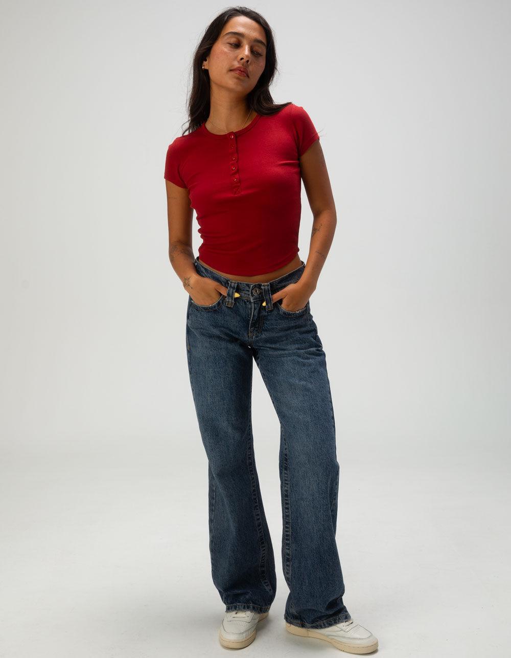 BDG Urban Outfitters Womens Baby Henley - RED Product Image