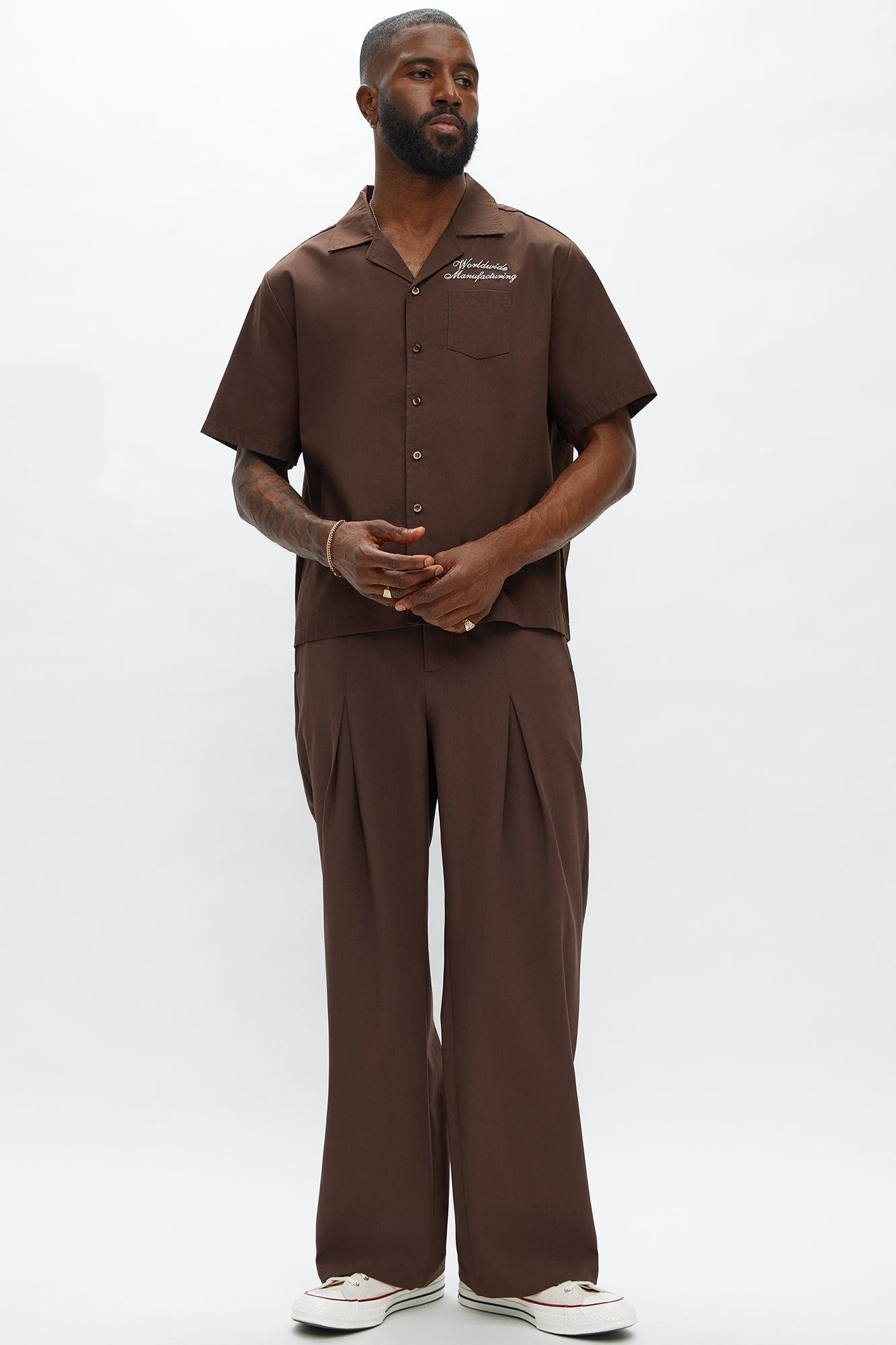 Cropped Worldwide Manufacturing Button Up Shirt - Dark Brown Male Product Image