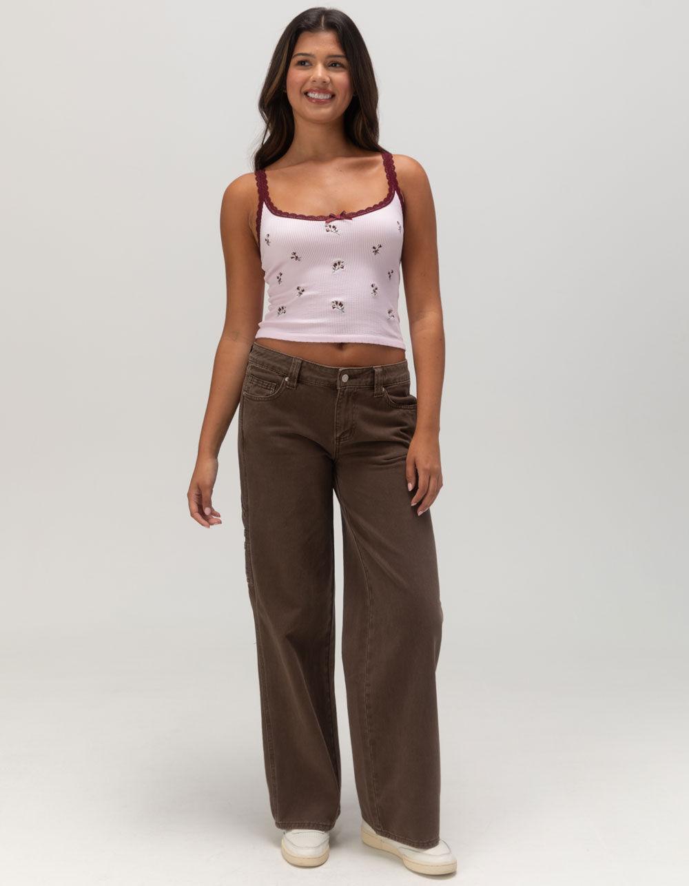 FULL TILT Seamless Lace Trim Embroidered Womens Cami - LIGHT PINK Product Image