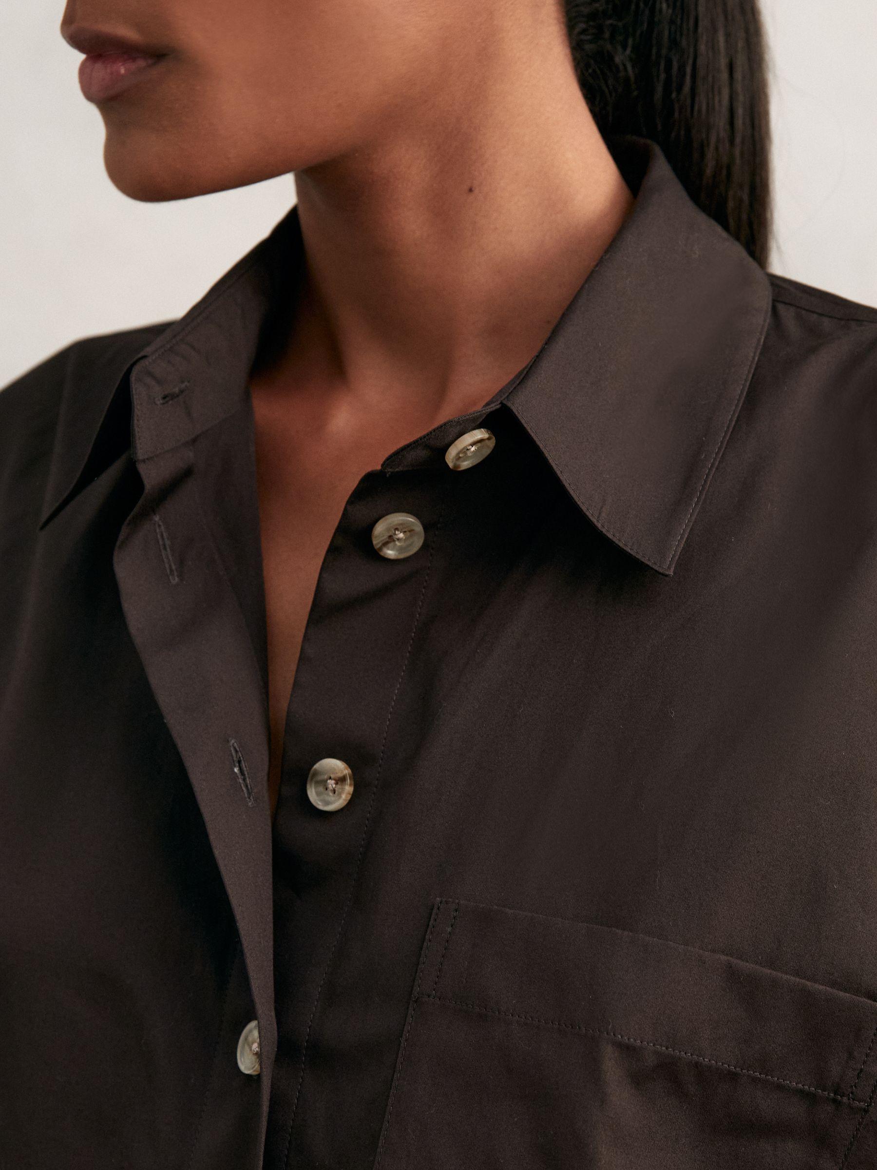 Oversize Cotton Cropped Shirt in Chocolate Brown Product Image
