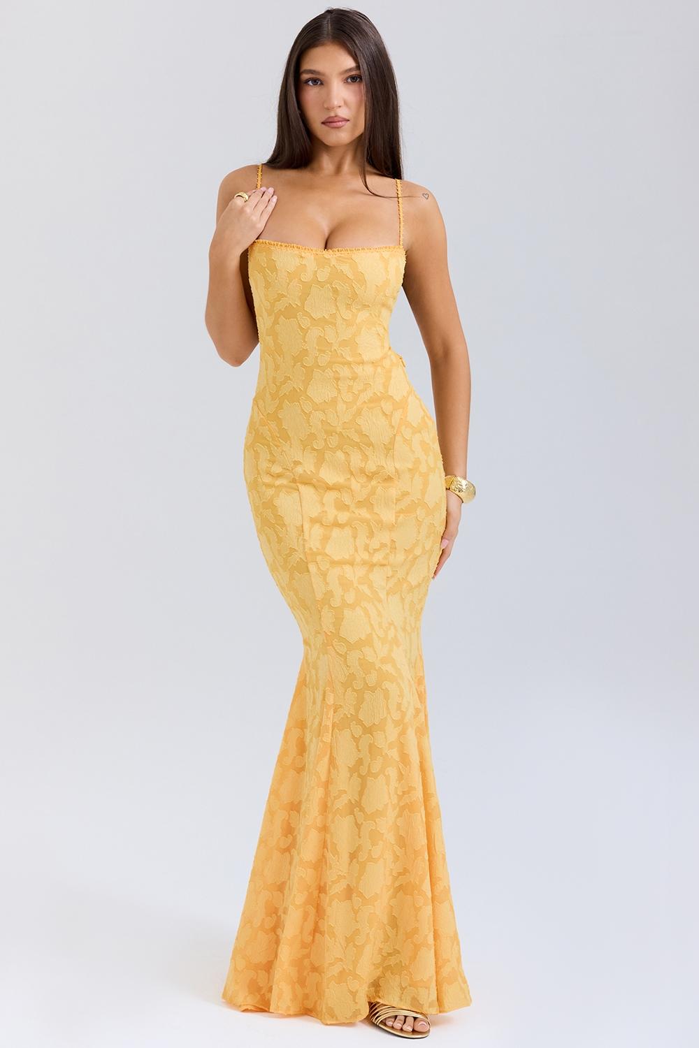 Joan  apricot lace up back maxi dress - sale Product Image
