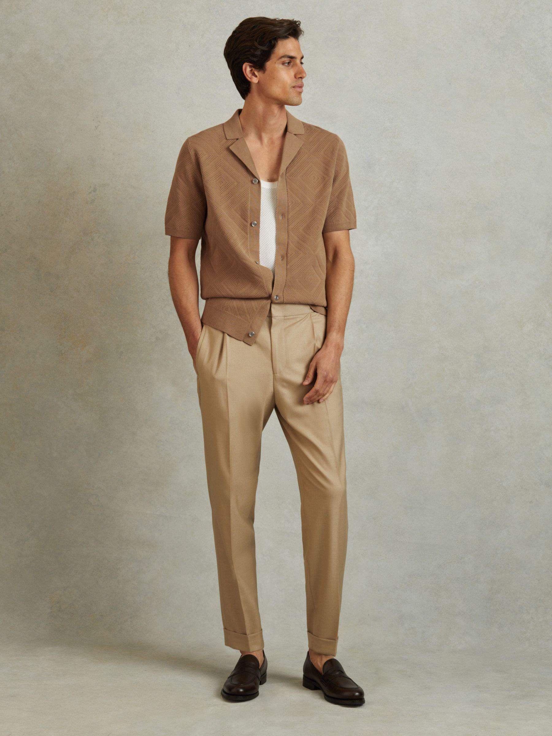 Cotton Cuban Collar Shirt in Camel Product Image