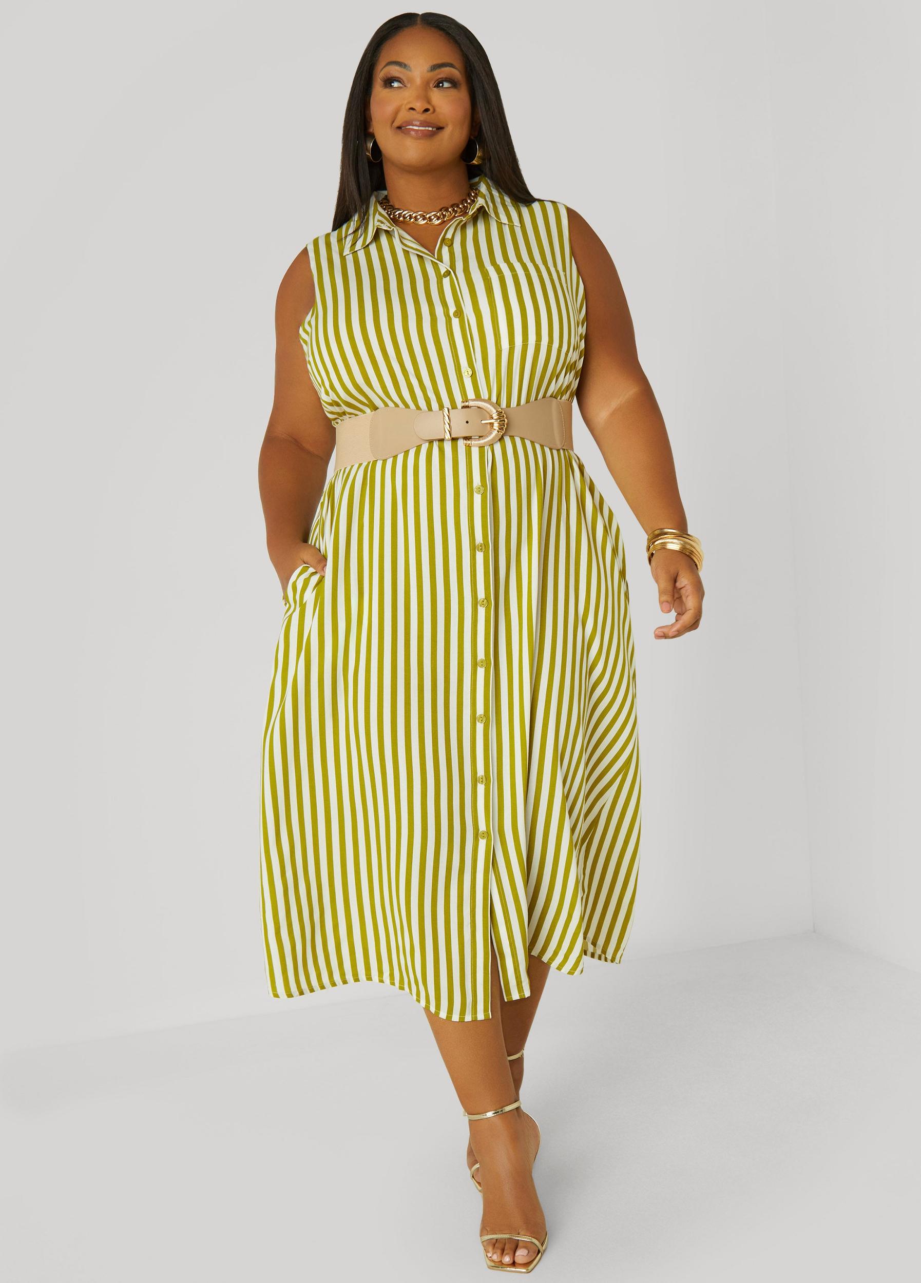 Striped Button Front Shirtdress Product Image