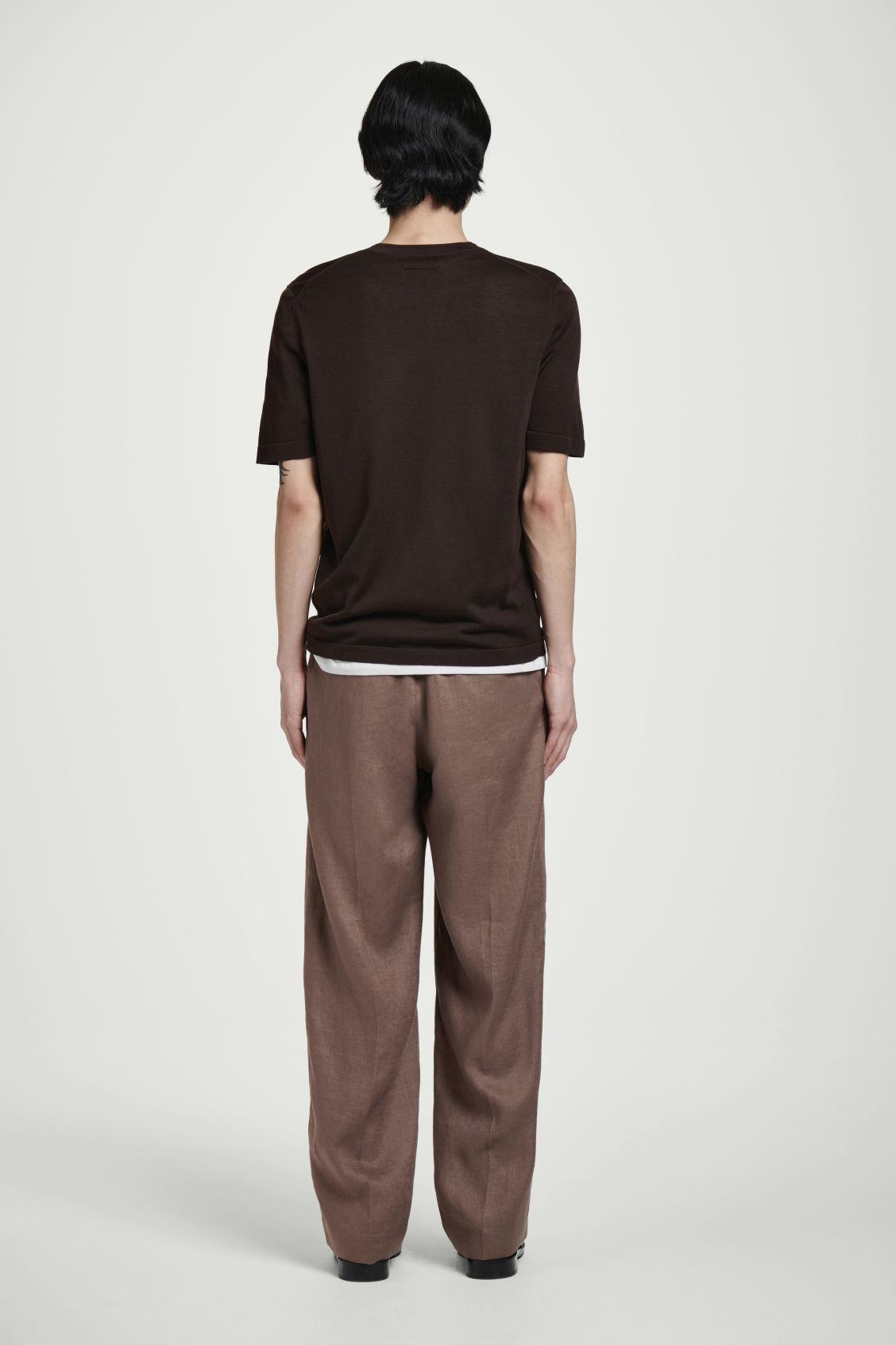 ELASTICATED LINEN STRAIGHT-LEG PANTS Product Image