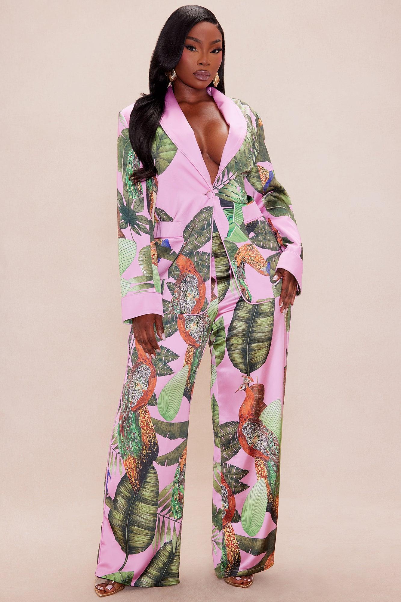 Private Island Satin Suit Set - Pink/combo Female Product Image