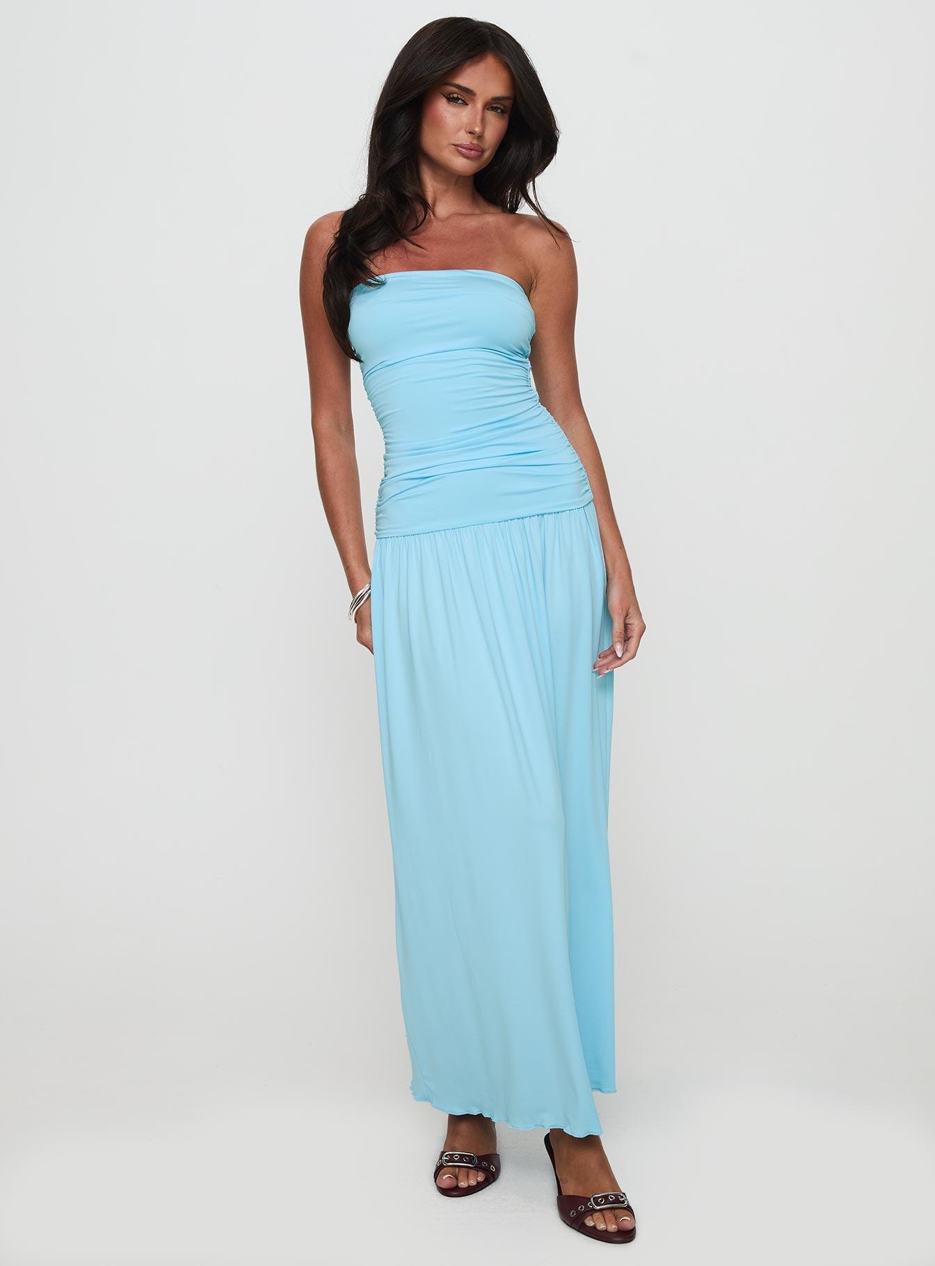 Glorie Strapless Maxi Dress Light Blue Petite Product Image
