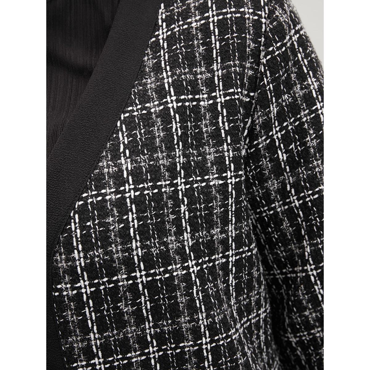 Plus Size Contrast Trim Pocket Button Up Plaid Tweed Coat Women Black Office Ladies Office Winter Coats BloomChic 28/5X Product Image