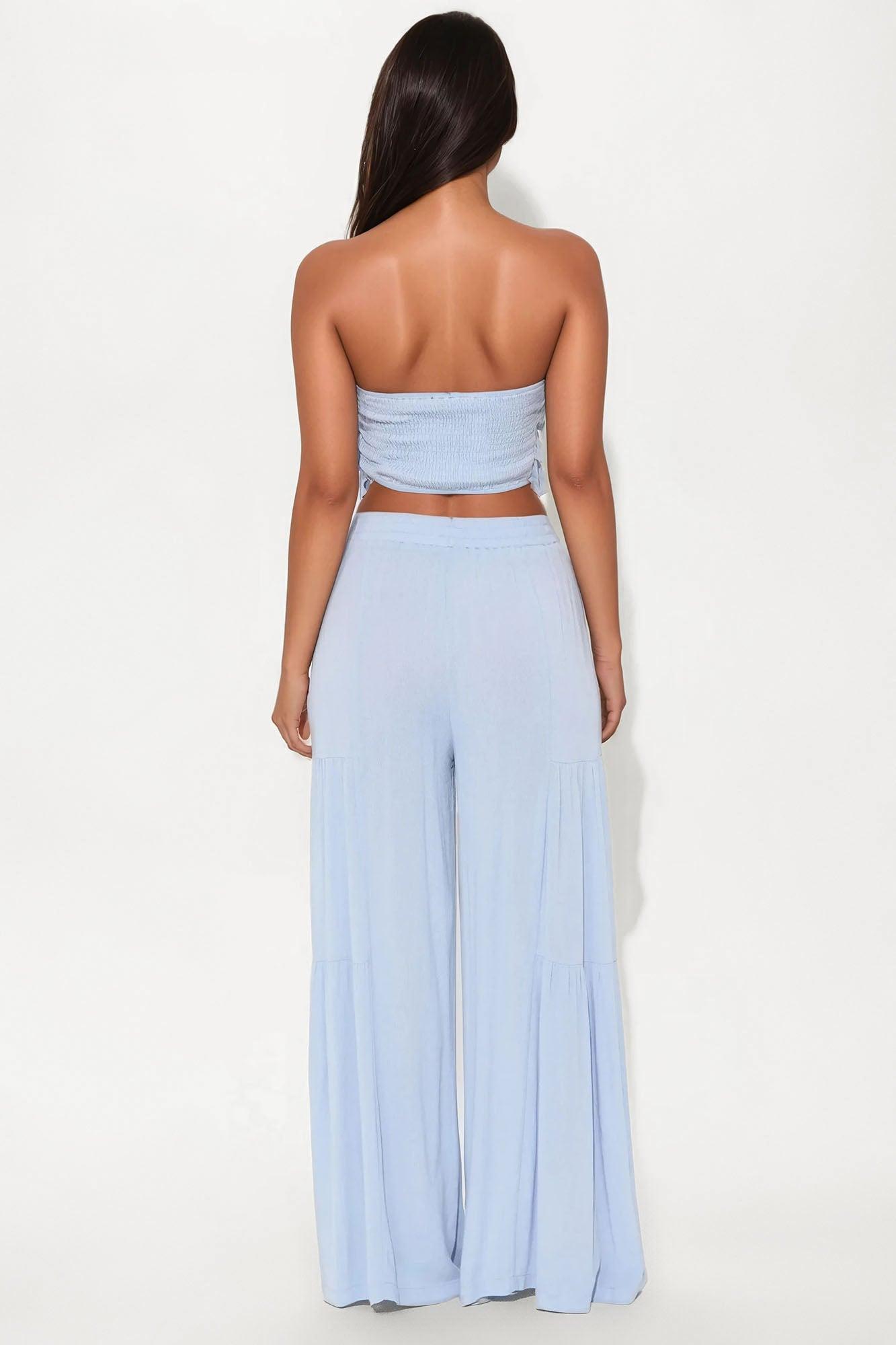 Aurora Ruffle Wide Leg Pant Set - Blue Product Image