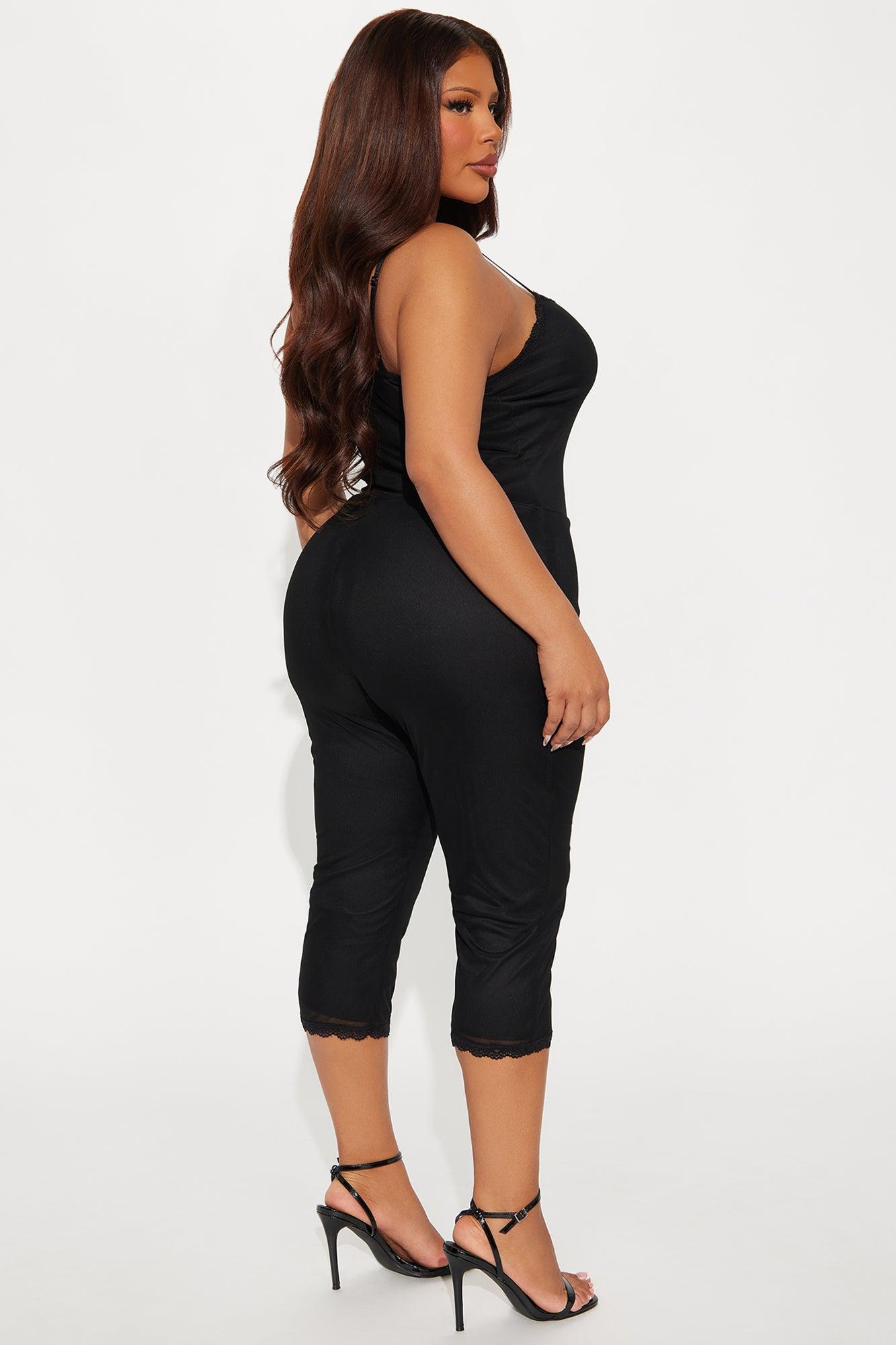 Night On Fire Capri Solid Mesh Jumpsuit - Black Product Image