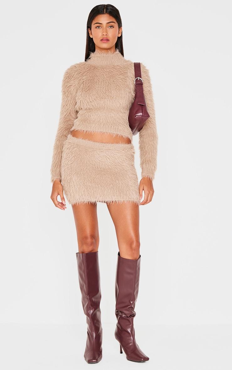 Mocha Fluffy Knit Micro Mini Skirt Product Image