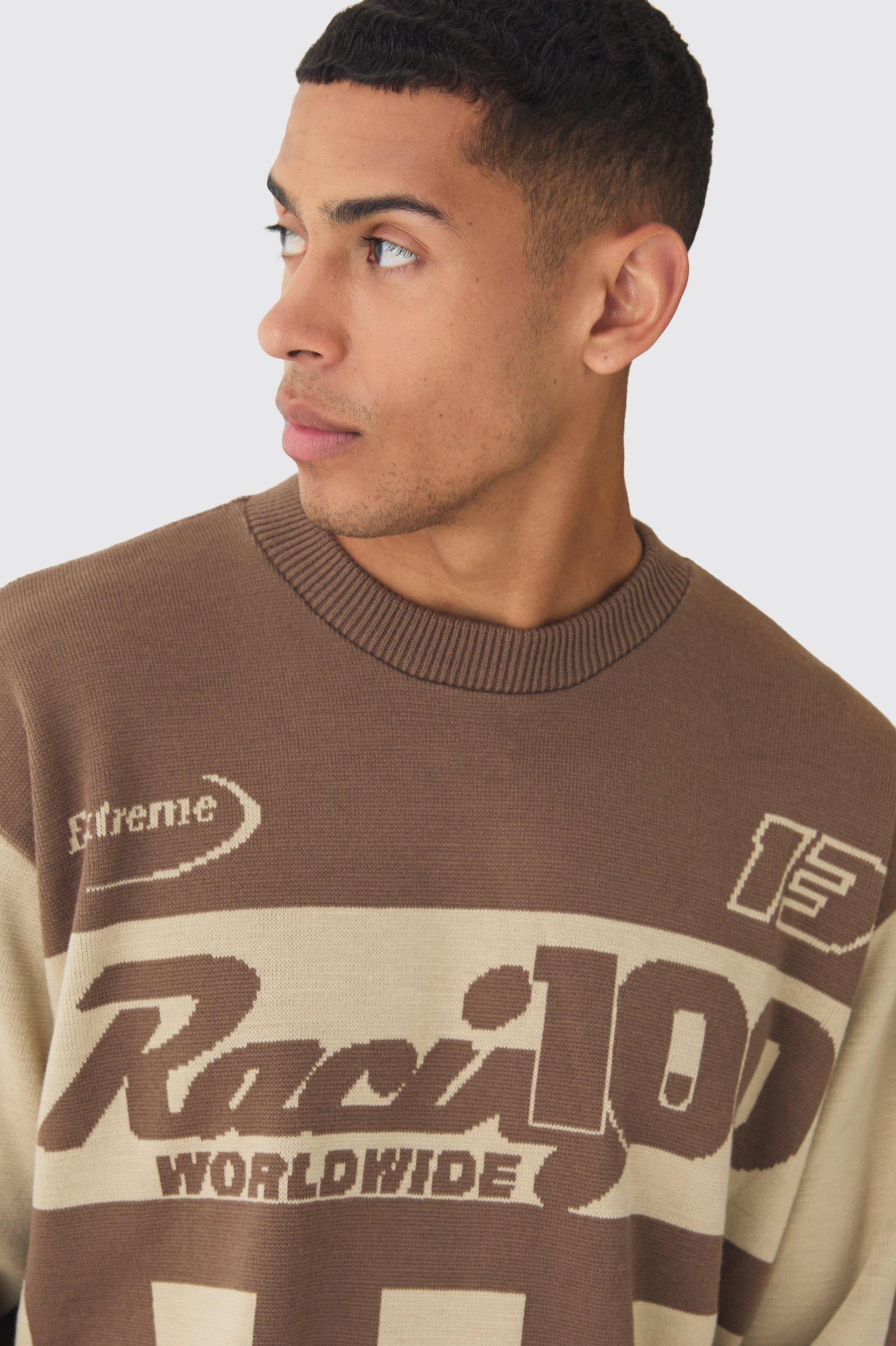 Oversized Moto Stripe Knitted Sweater | boohooMAN USA Product Image