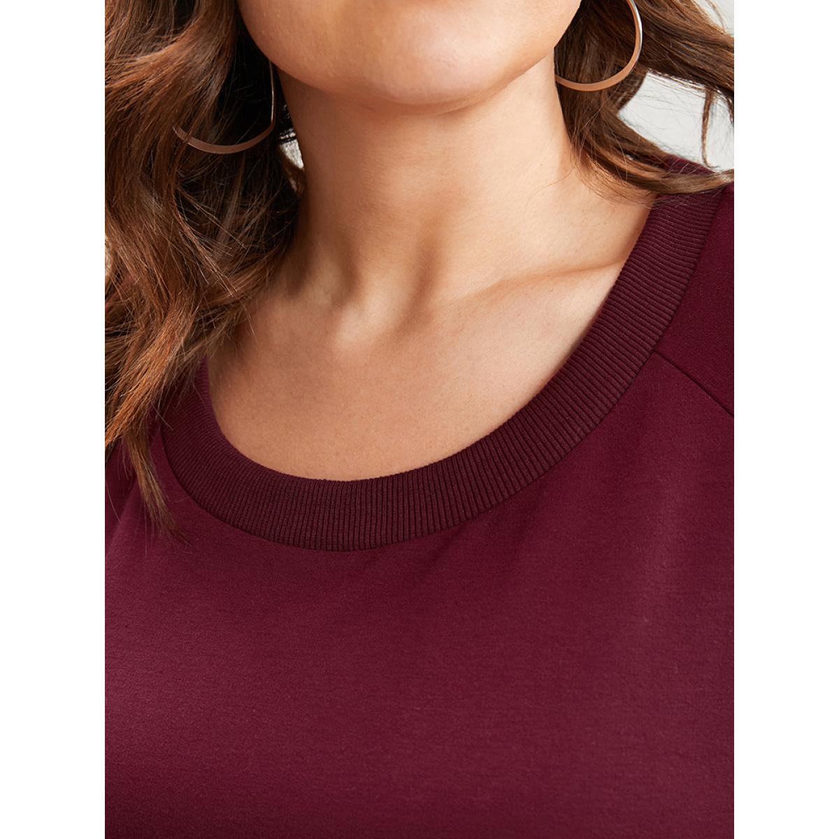 Plus Size Solid Pearls Beaded Raglan Sleeve Drop Shoulder Sweatshirt Women Scarlet Elegant Beaded Round Neck Dailywear Sweatshirts BloomChic 30/6X Product Image