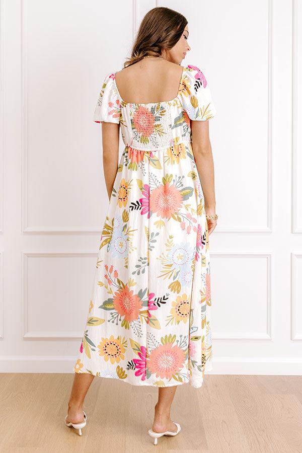 Joyful Blooms Linen-Blend Midi Dress in Pink Product Image