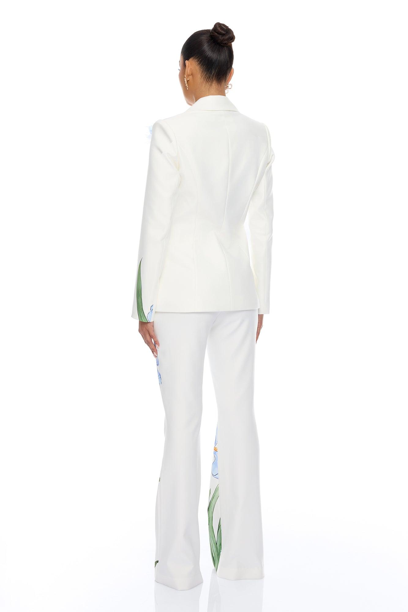 Floral Fantasy Crepe Blazer Pant Set - Blue/combo Female Product Image