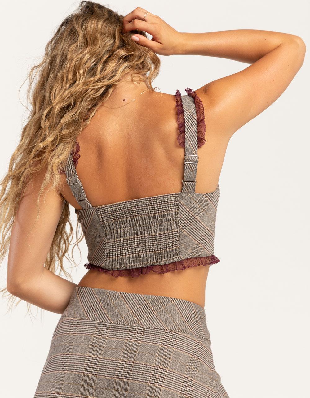 WEST OF MELROSE Plaid Womens Corset - BROWN COMBO Product Image