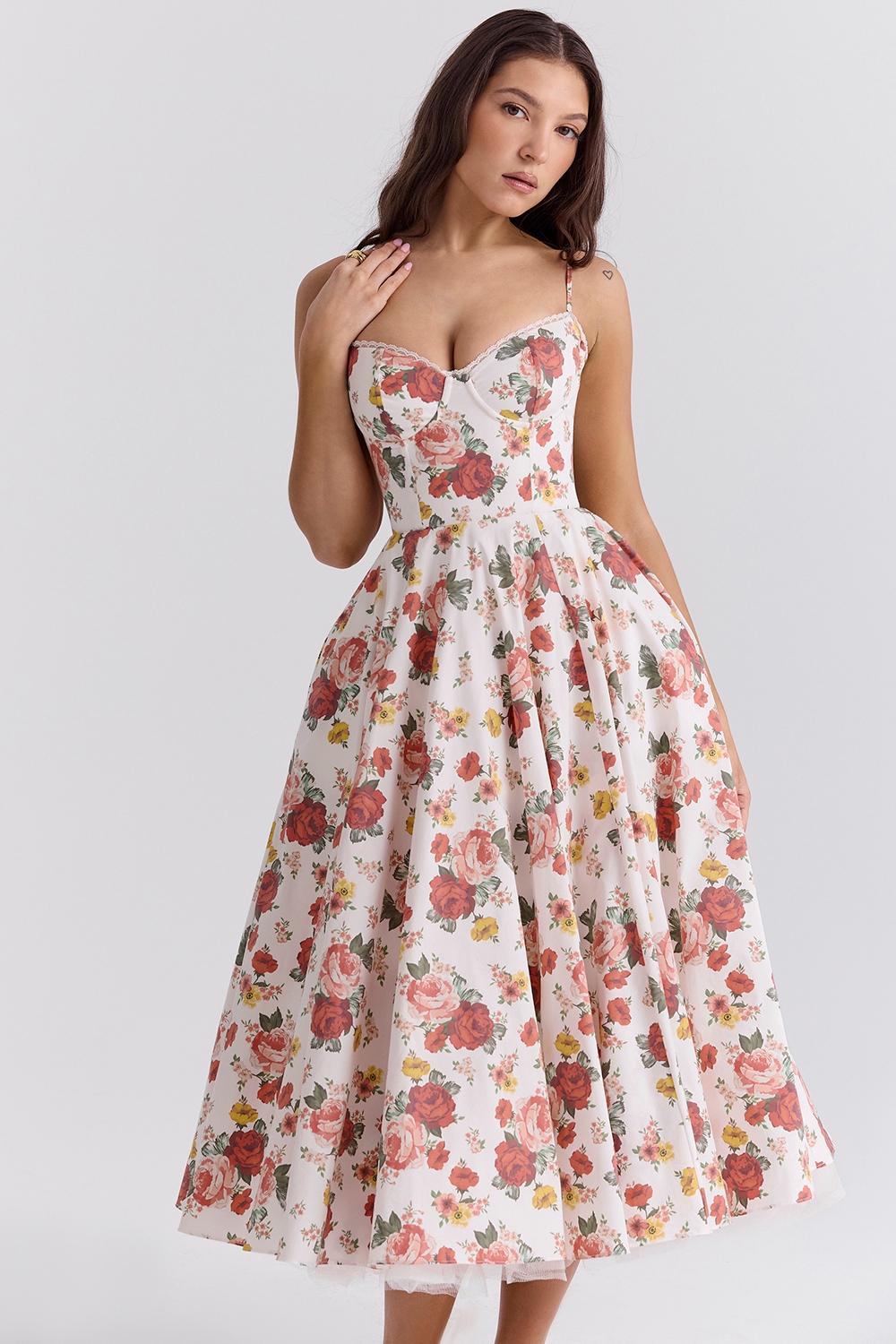 Elizabeth  italian tomato strapless midi sundress Product Image