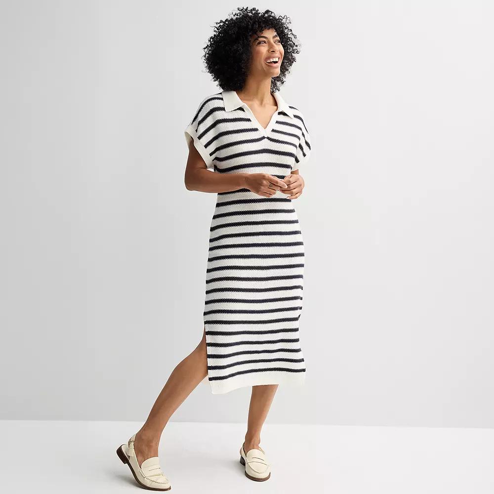 Women's Sonoma Goods For Life® Collared Sweater Dress, Size: XL, Grey Begie Stripe Product Image