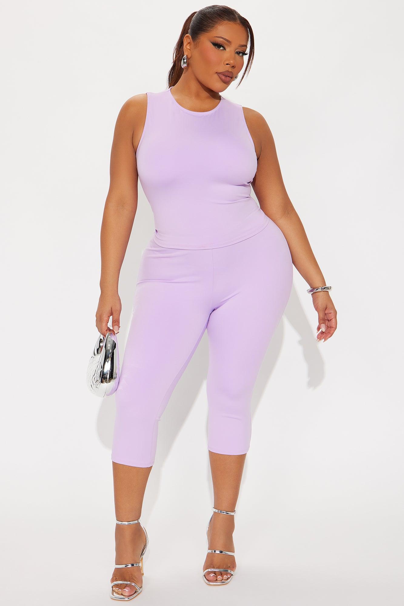 All Day Sleek Matte Tricot Capri Set - Lavender Female Product Image