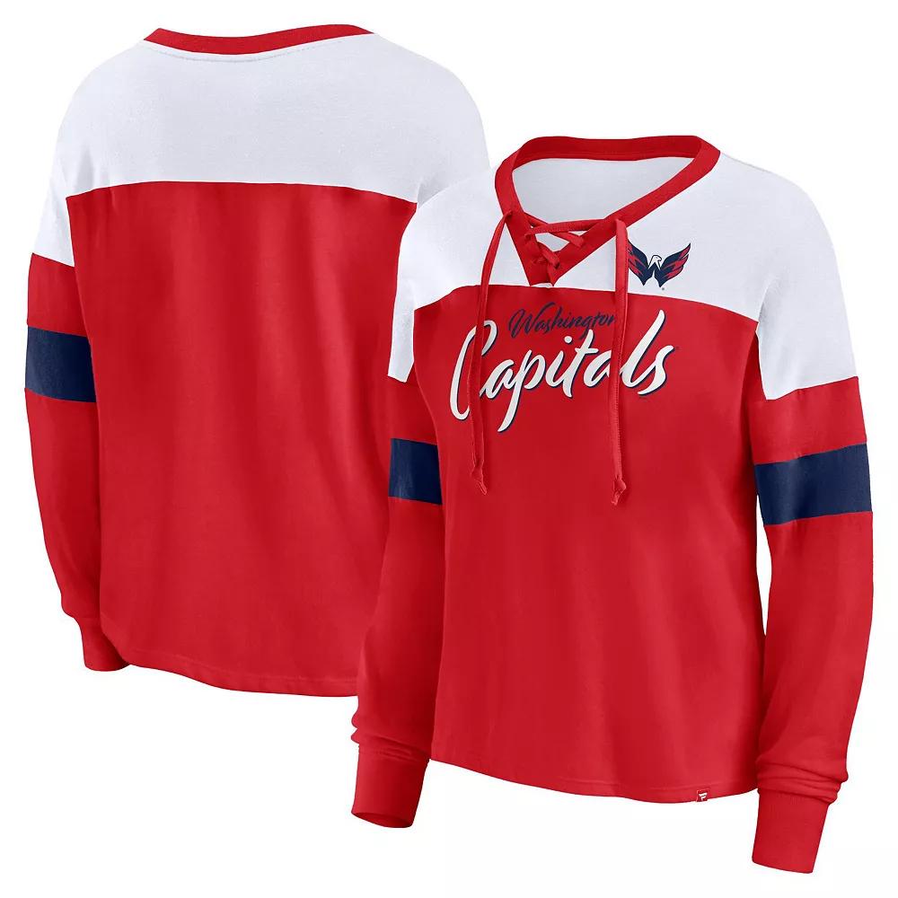 Women's Fanatics Red Washington Capitals Take the Shot Long Sleeve Lace-Up V-Neck T-Shirt, Size: Small Product Image