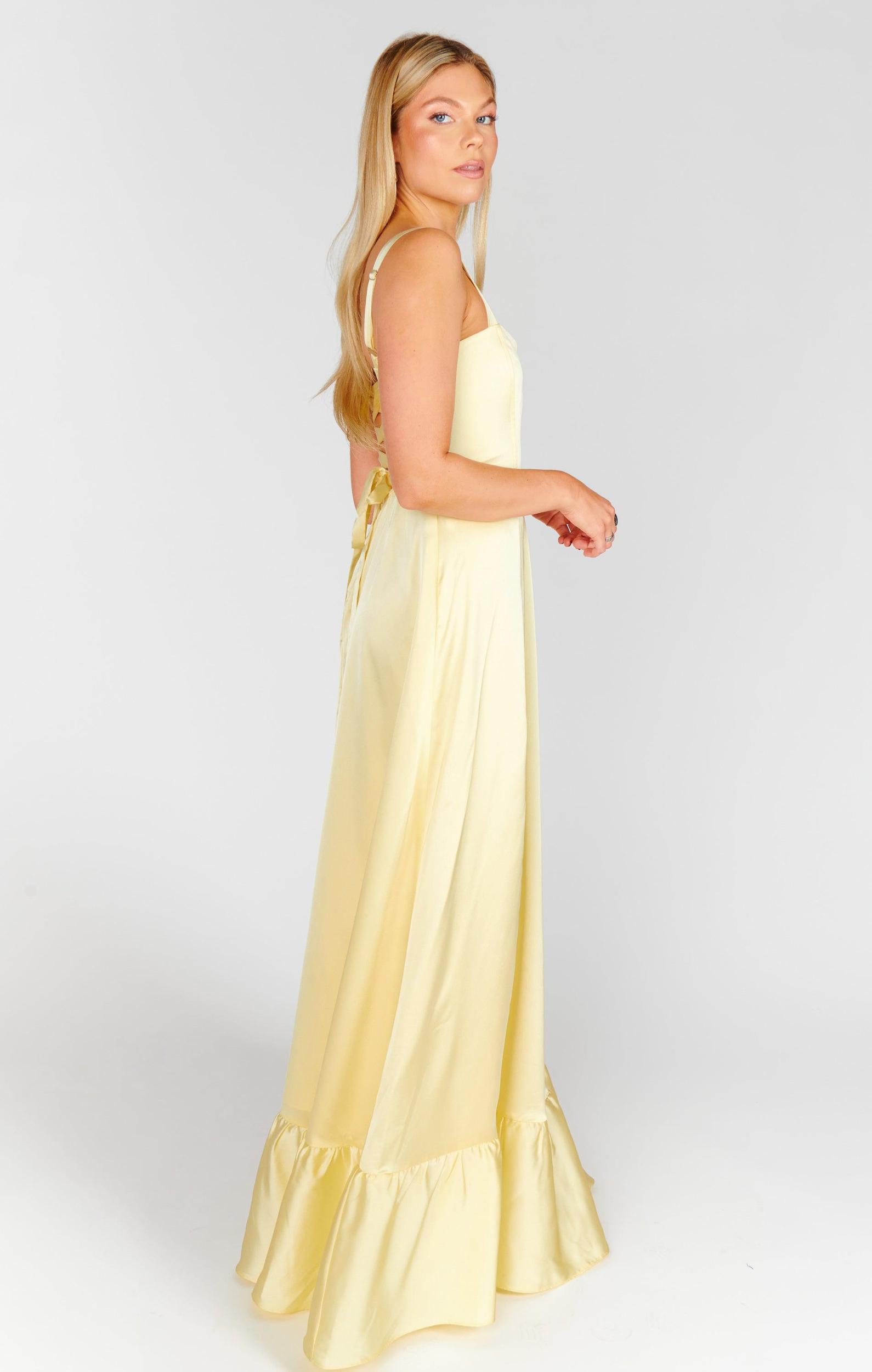 Clarissa Corset Dress ~ Pale Yellow Luxe Satin Product Image