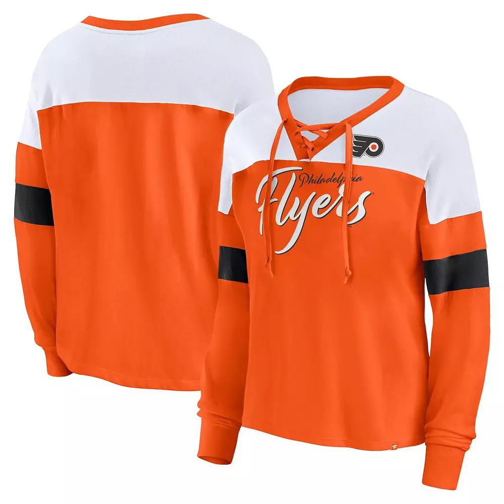 Women's Fanatics Orange Philadelphia Flyers Take the Shot Long Sleeve Lace-Up V-Neck T-Shirt, Size: Large, Fly Orange Product Image