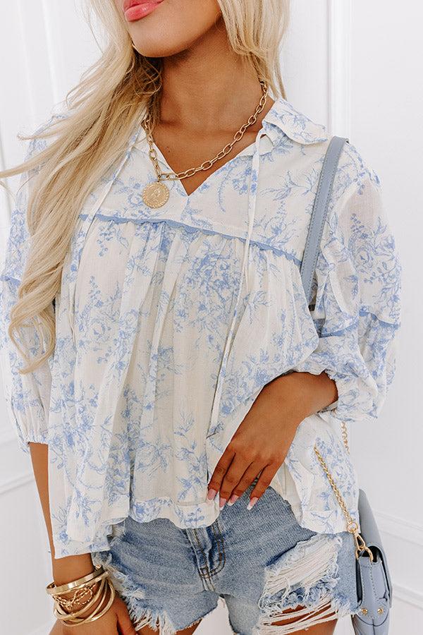 Boho Charm Floral Top in Sky Blue Product Image