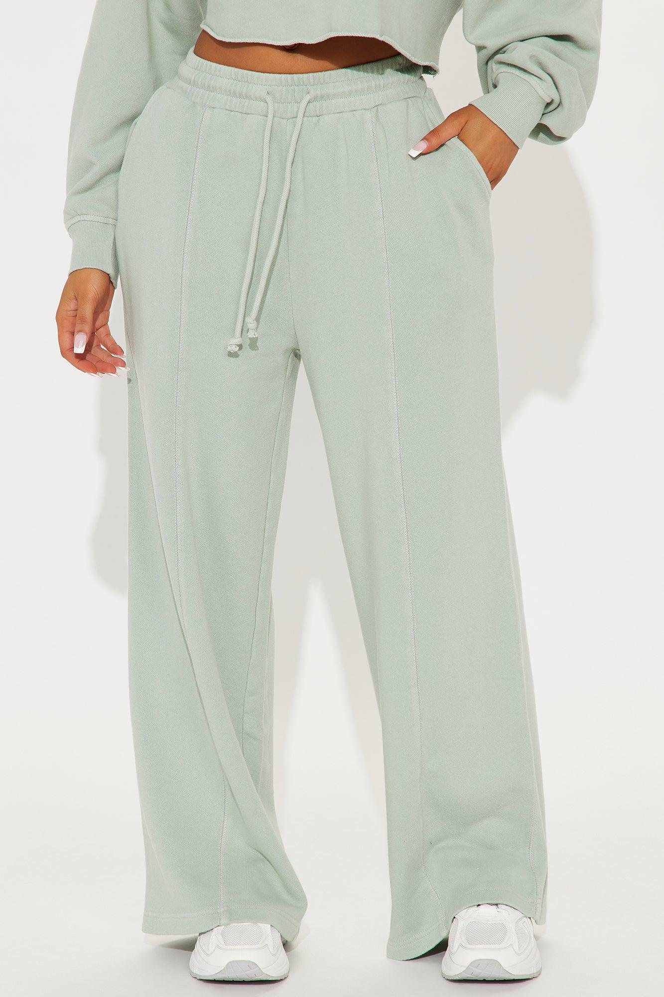 The Washed Wide Leg Sweatpant - Sage Product Image