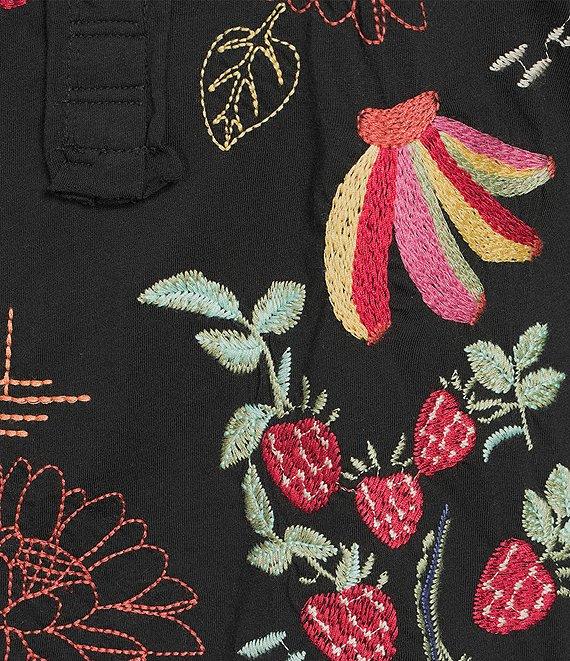 JOHNNY WAS Embroidered Floral Cotton Knit Raw Edge Detail Round Neck Henley Sleeveless Tank Product Image