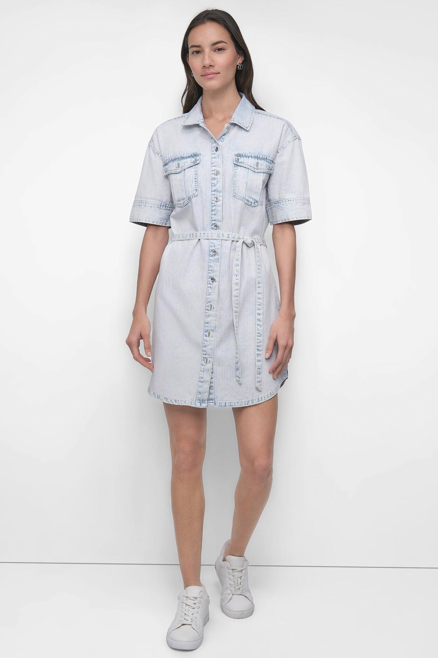 BELTED DENIM MINI SHIRT DRESS Product Image
