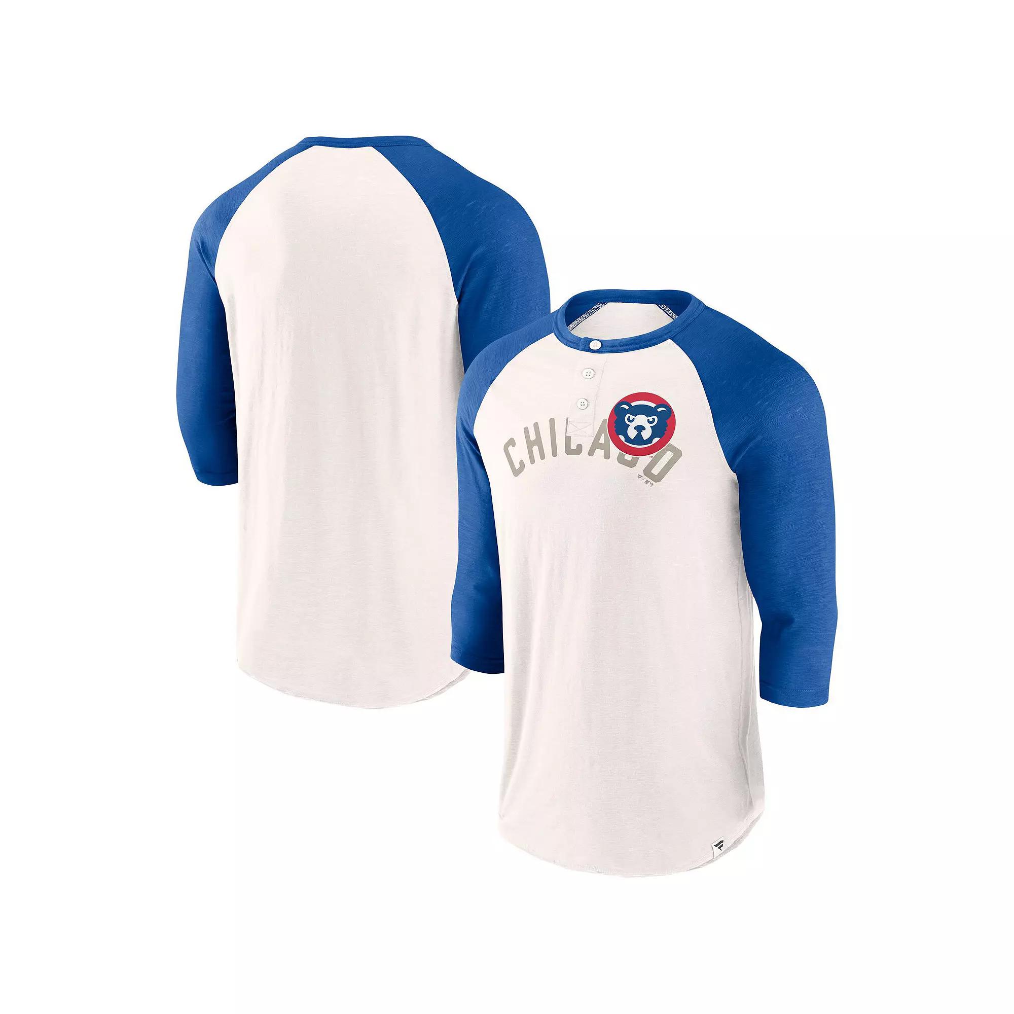 Men's Fanatics White/Royal Atlanta Braves Backdoor Slider Raglan 3/4-Sleeve T-Shirt, Size: Small Product Image