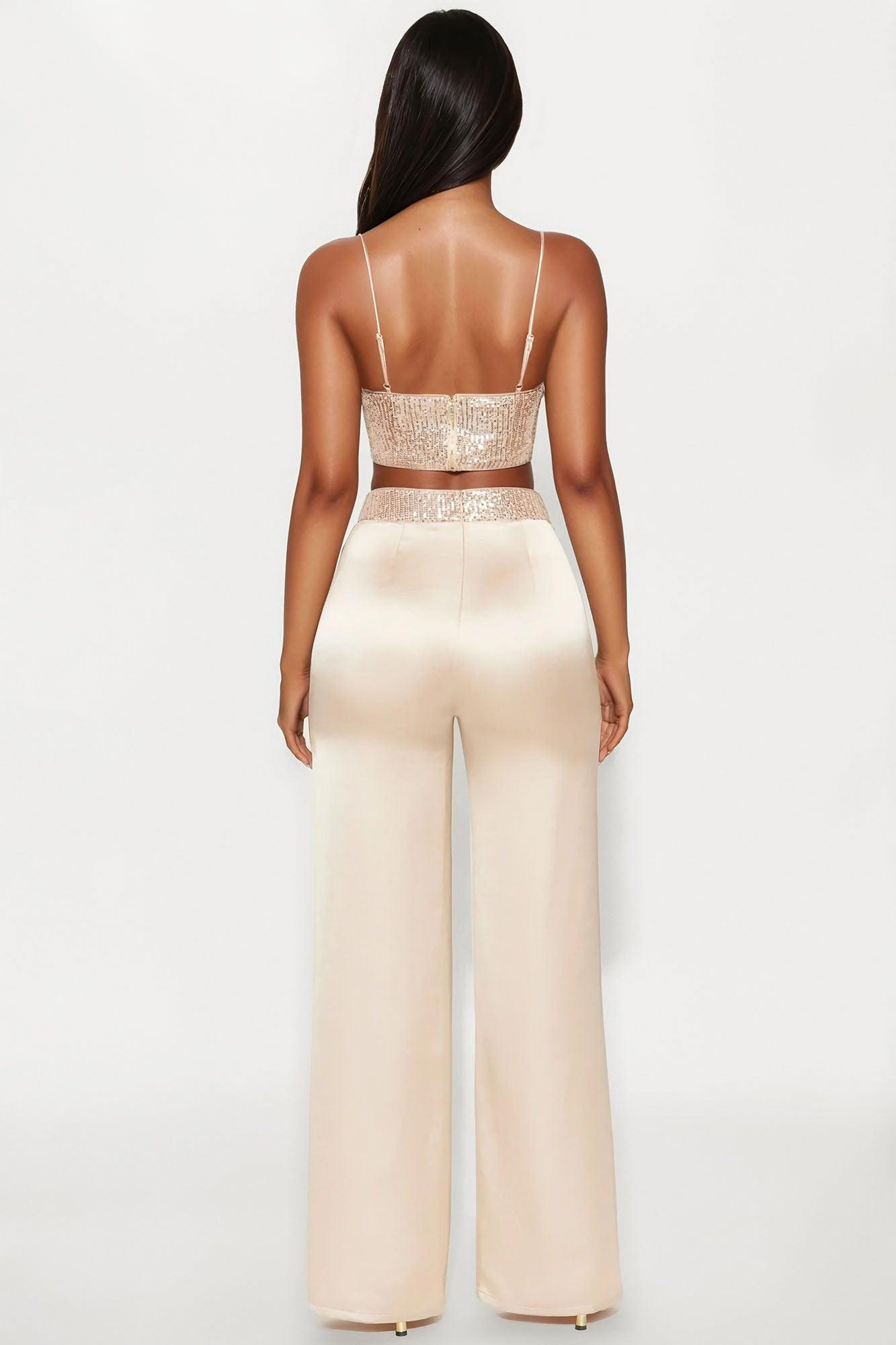 Full Of Sparkle Satin Pant Set - Champagne Product Image