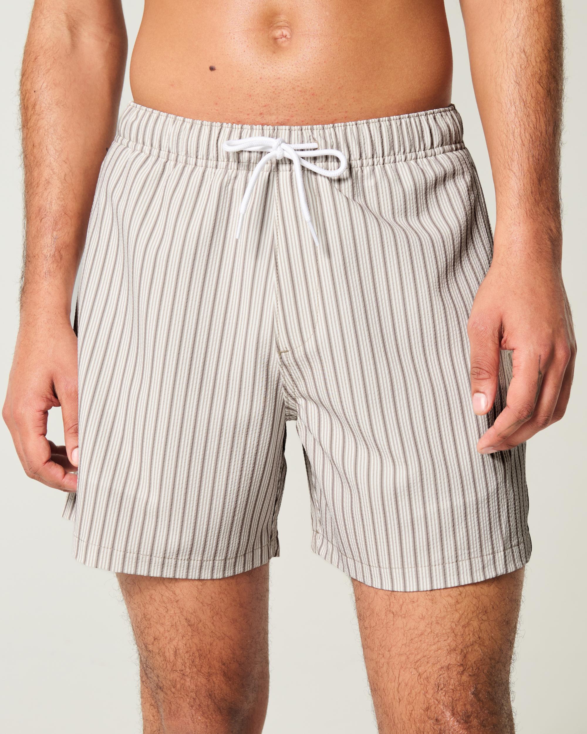 Mid-Thigh Seersucker Volley Swim Trunks Product Image