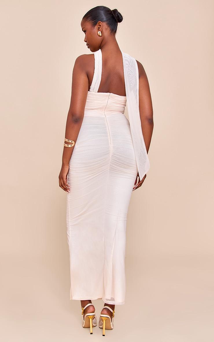 Cream Scarf Detail Ruched Maxi Dress Product Image