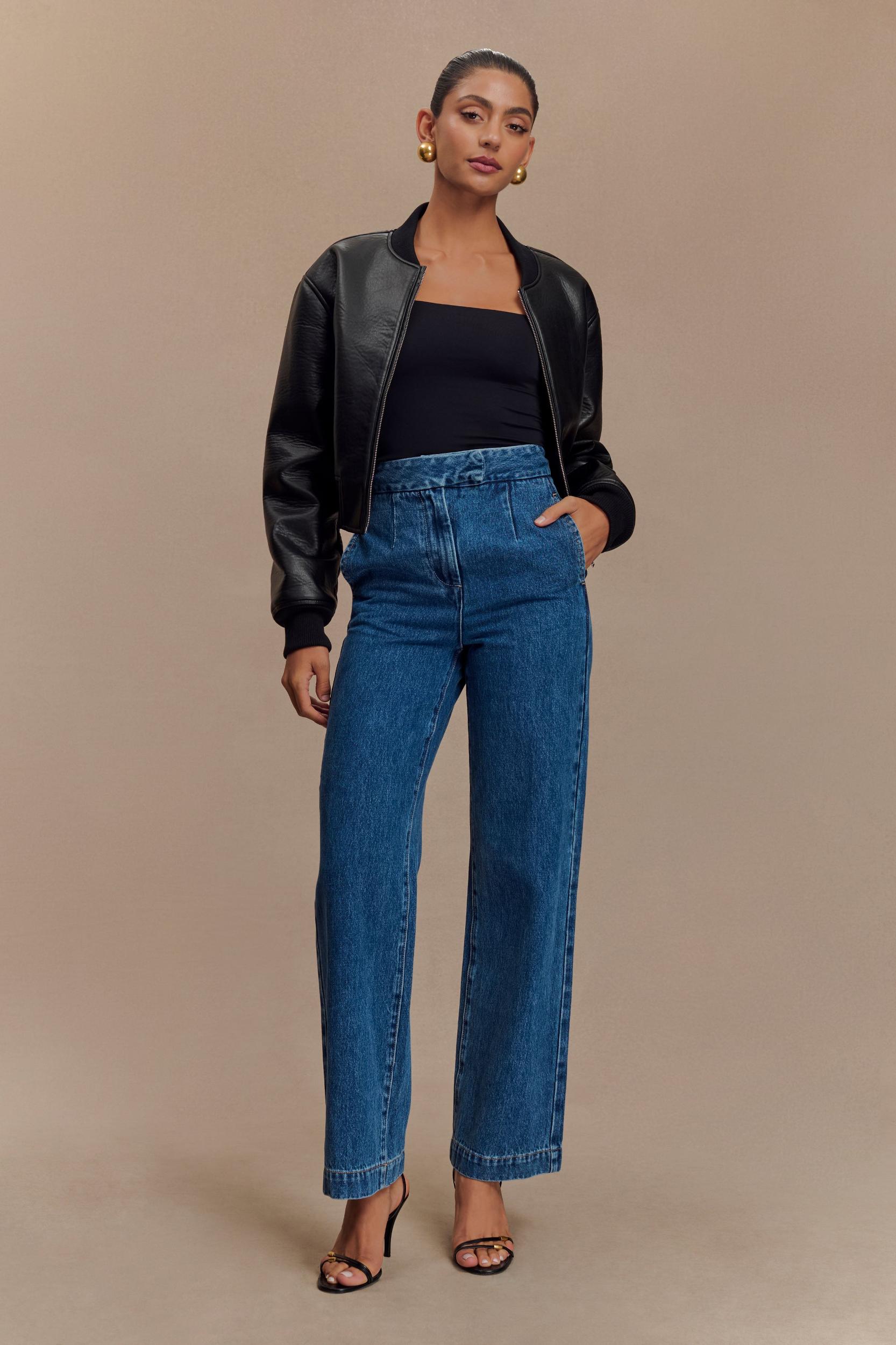 Codi Faux Leather Bomber Jacket - Black Product Image