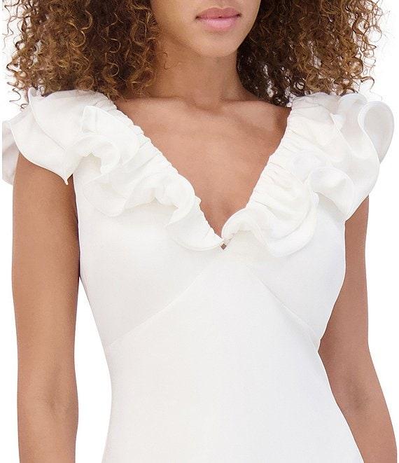 SIENA Ruffle Double V Neck Crepe Sheath Dress Product Image