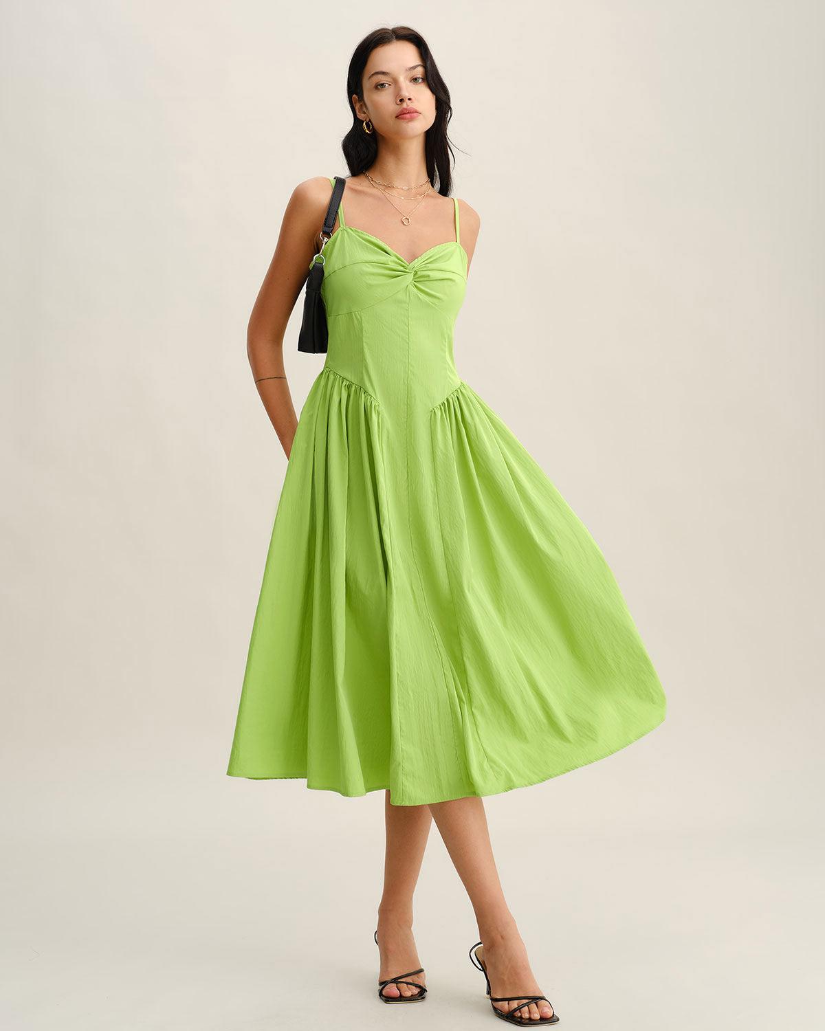 Green Sweetheart Neck Slip Midi Dress Product Image