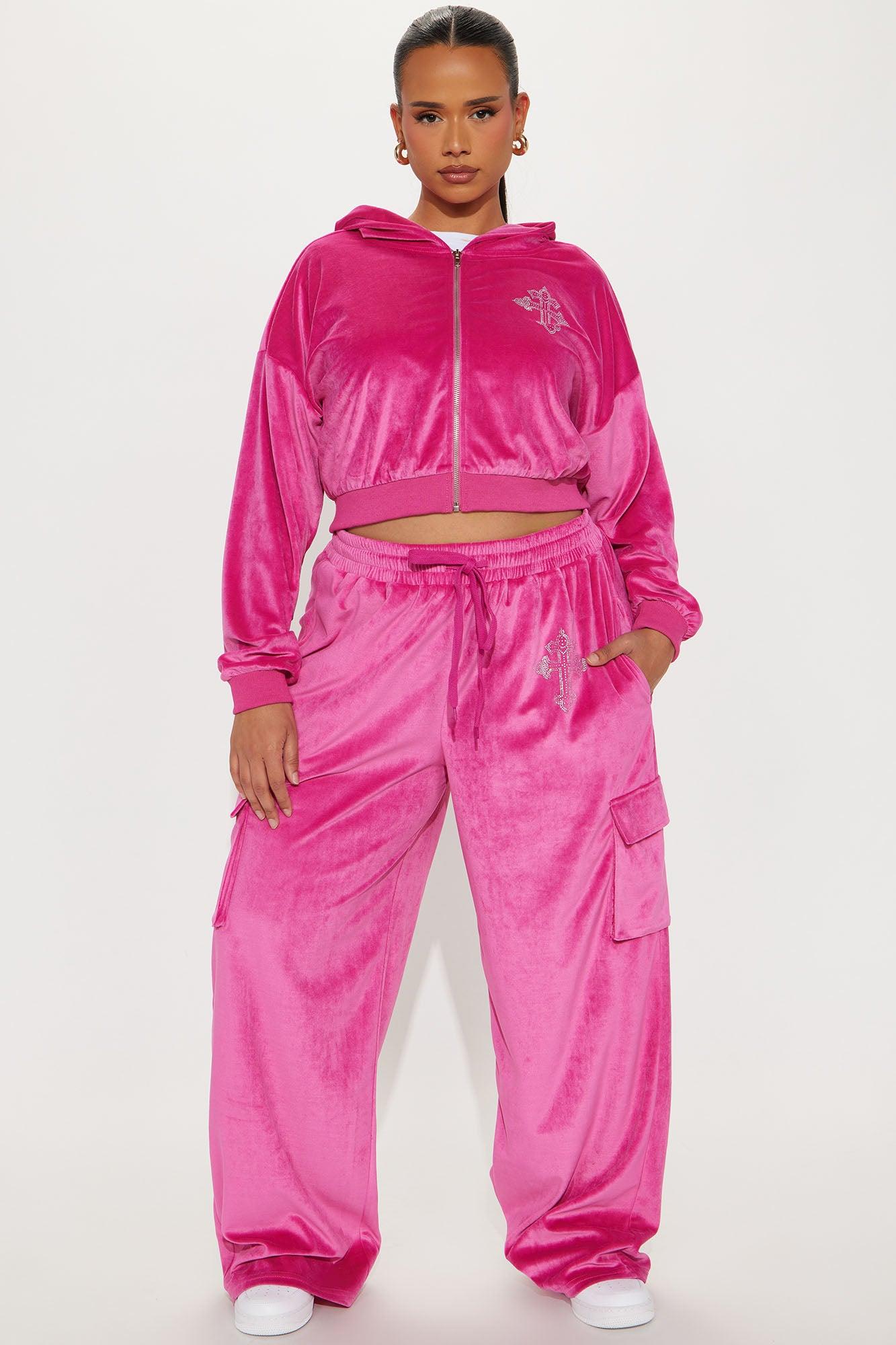 Saint Rhinestone Velour Pant Set - Pink Product Image