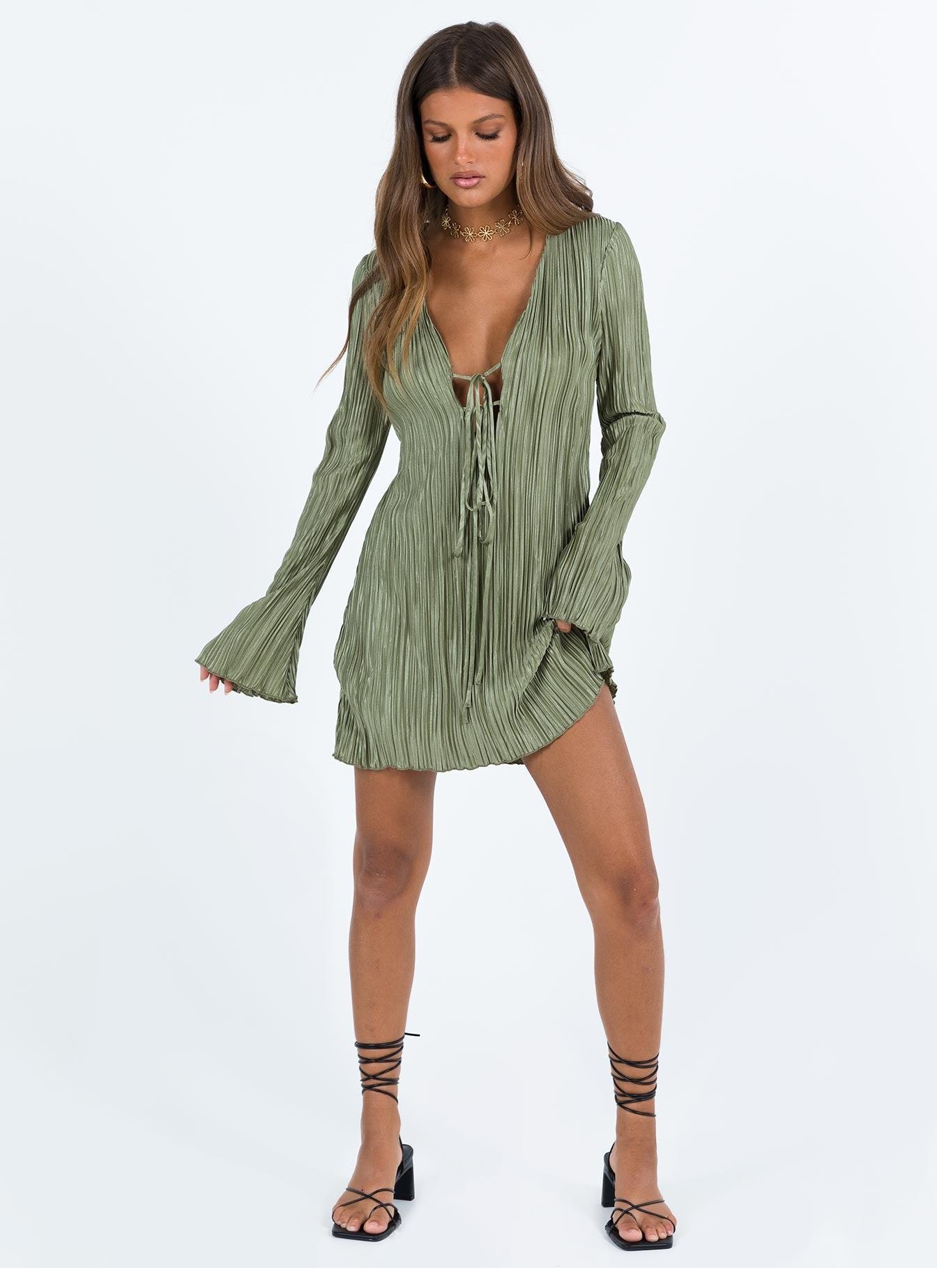 Malop Long Sleeve Mini Dress Sage Product Image