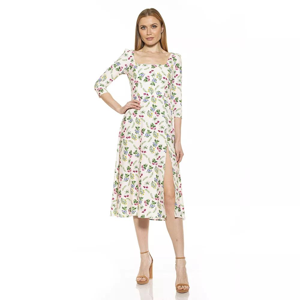 Women's ALEXIA ADMOR Sage Squareneck Midi Fit & Flare Dress, Size: 8, English Garden Product Image