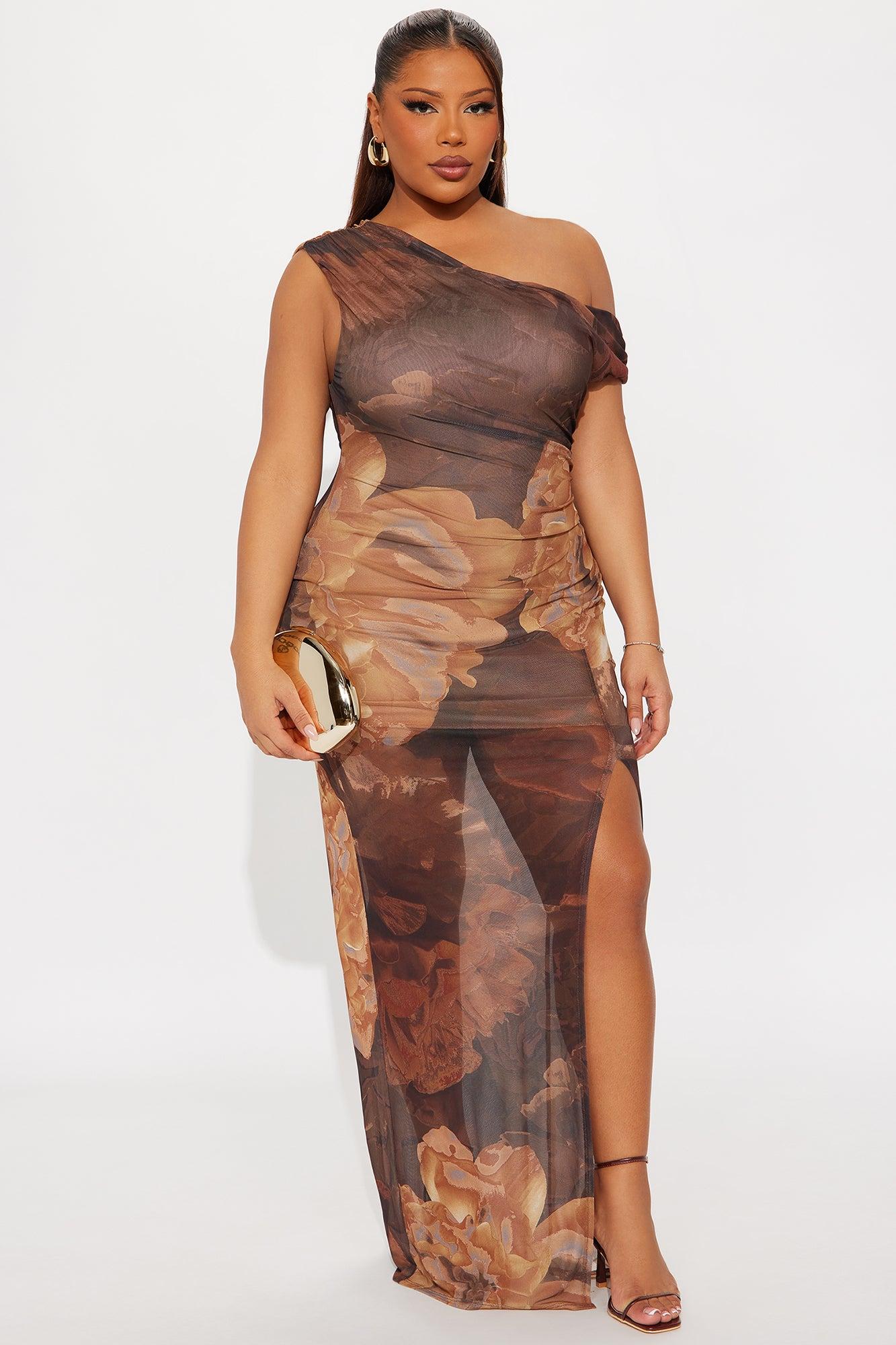 Vaughn Floral Mesh Maxi Dress - Brown/combo Female Product Image
