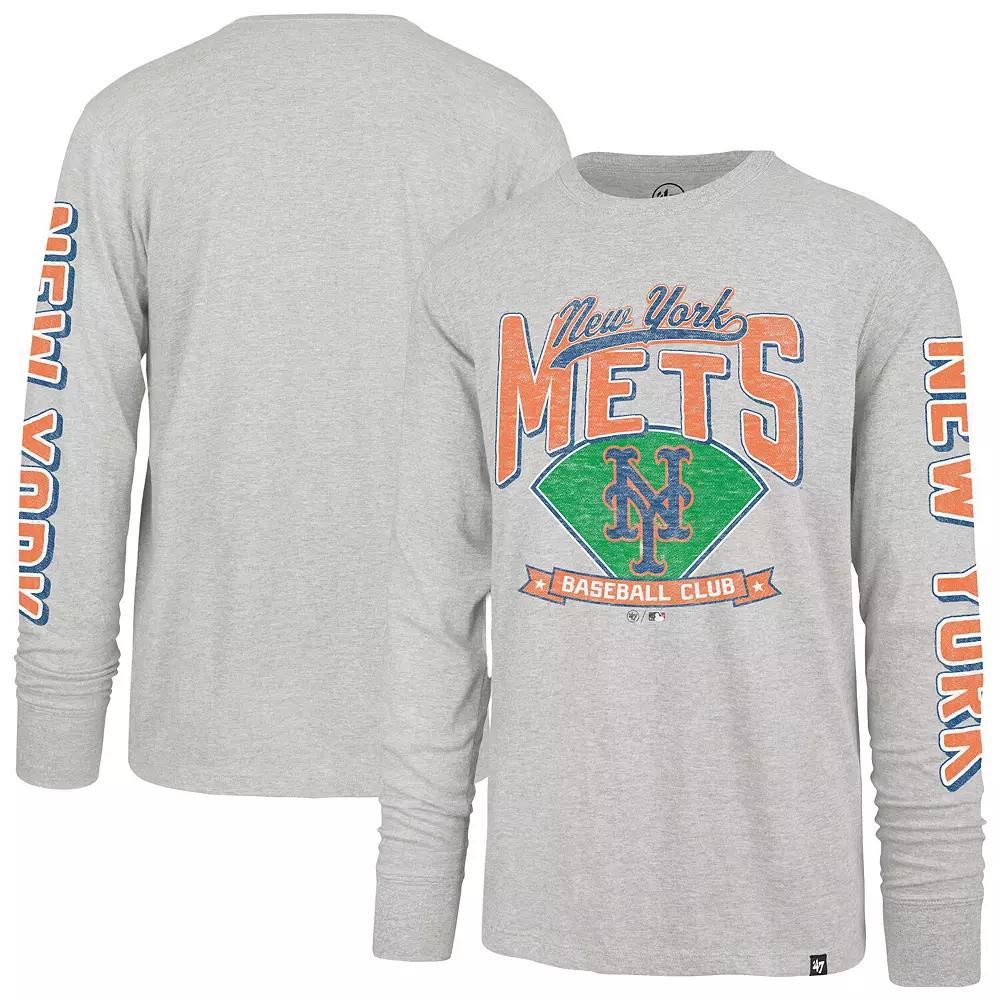 Men's '47 Gray New York Mets Fair Ball Franklin Long Sleeve T-Shirt,  Product Image