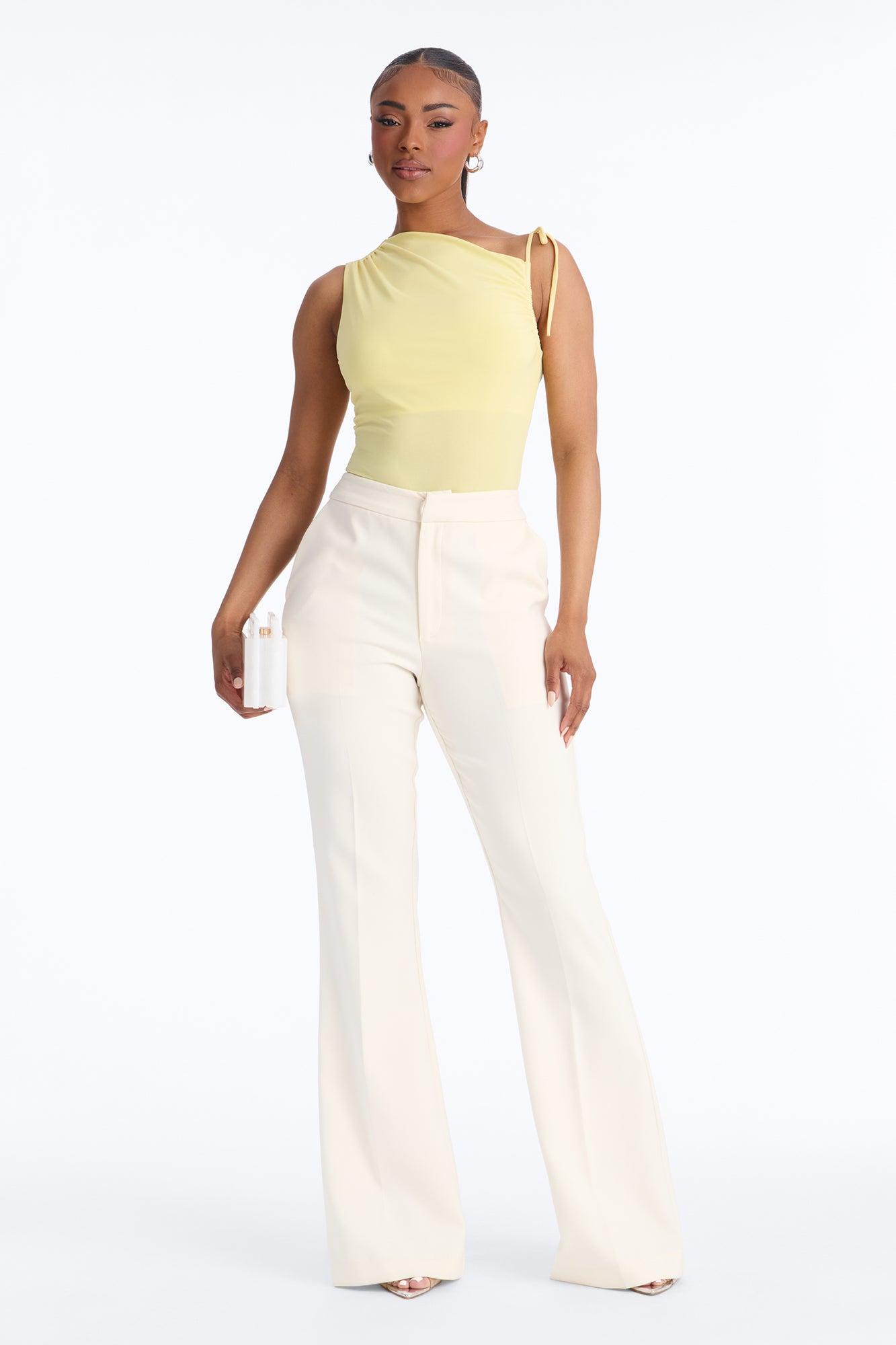 Benny One Shoulder Ruched Tie Strap Top - Butter Yellow Female Product Image