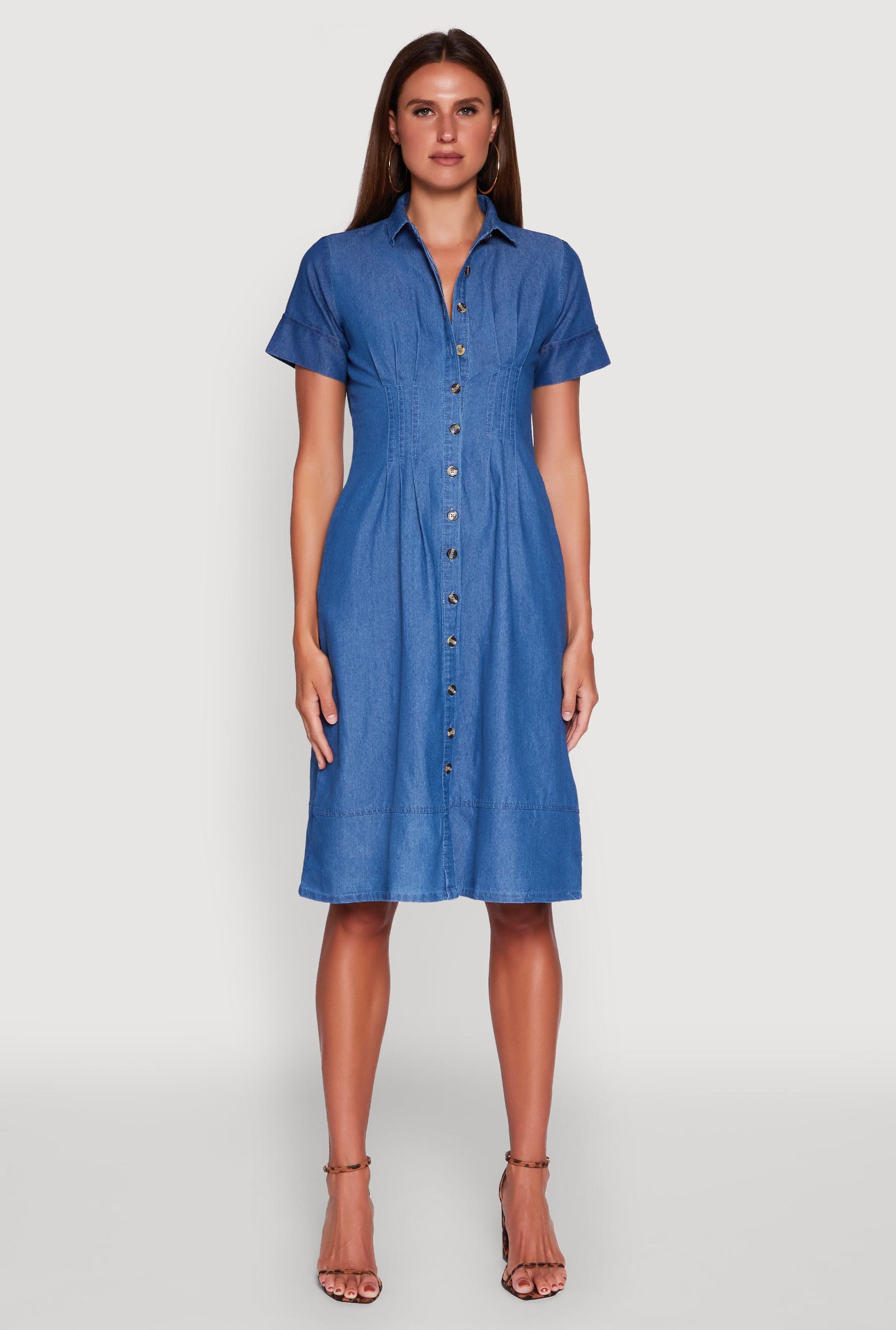 Womens Denim Button Front Midi Shirt Dress Product Image