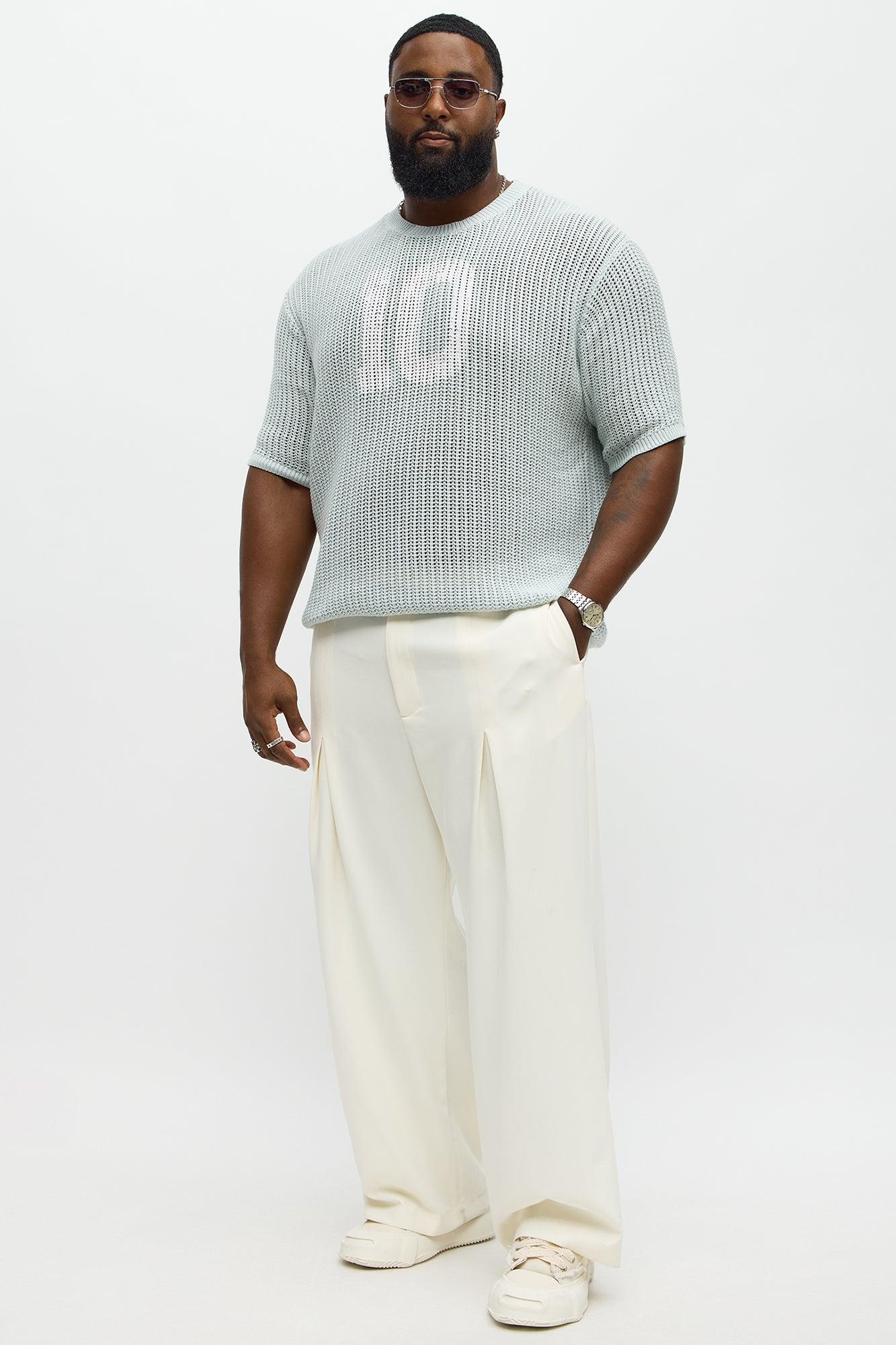 Printed Textured Knit Short Sleeve Tee - Light Blue Male Product Image