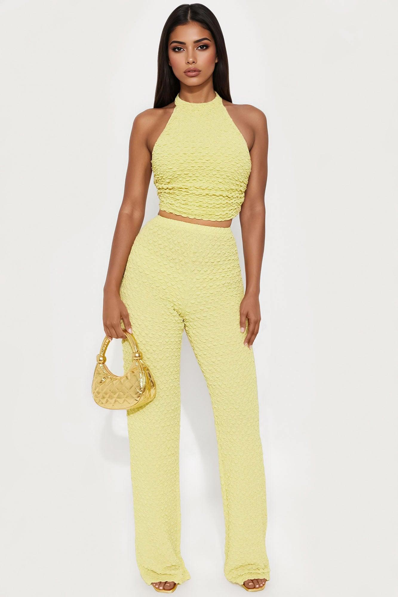 Alana Textured Halter Pant Set - Chartreuse Female Product Image