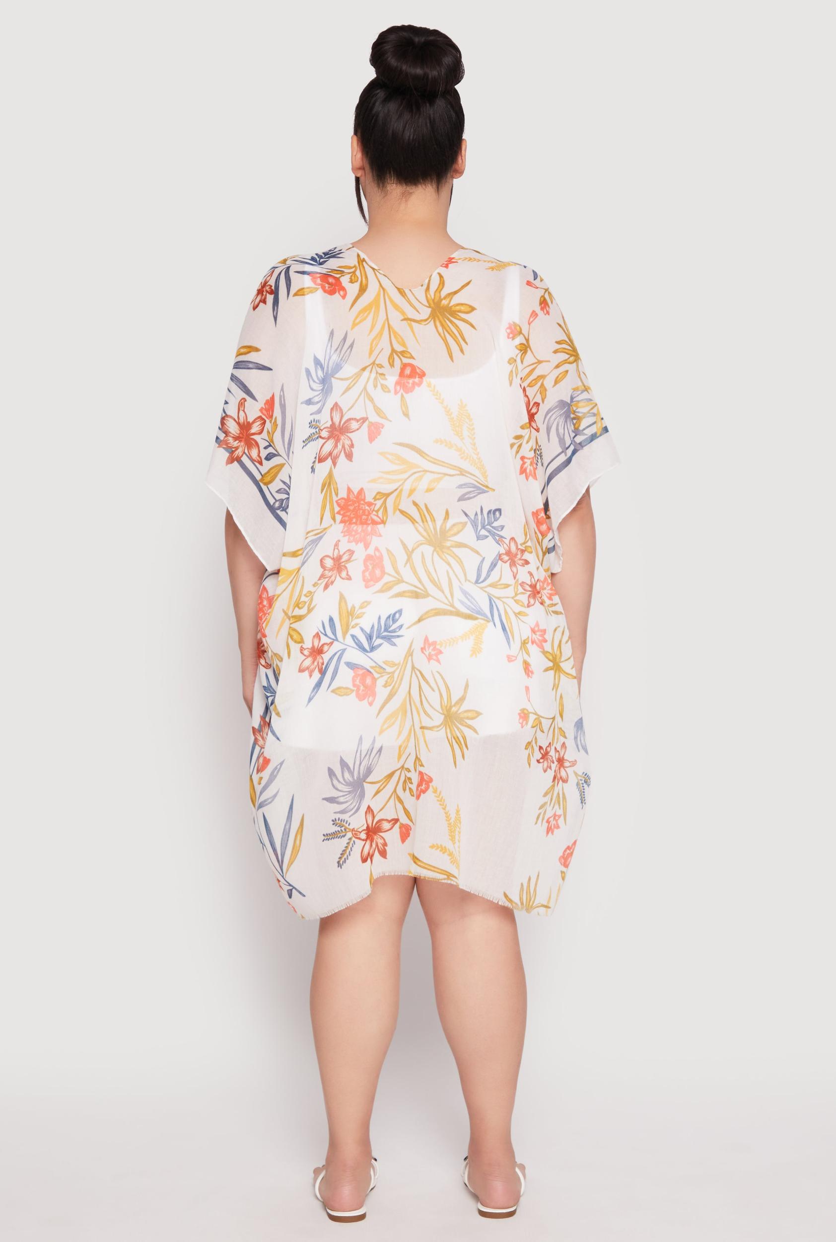 Floral Print Side Slit Cover Up Kimono Female Product Image