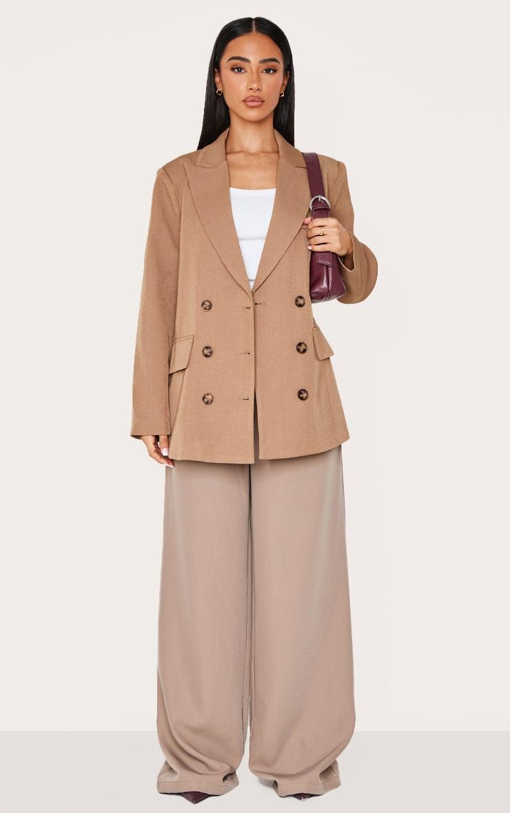 Petite Taupe Premium Double Breasted Button Detail Blazer Product Image