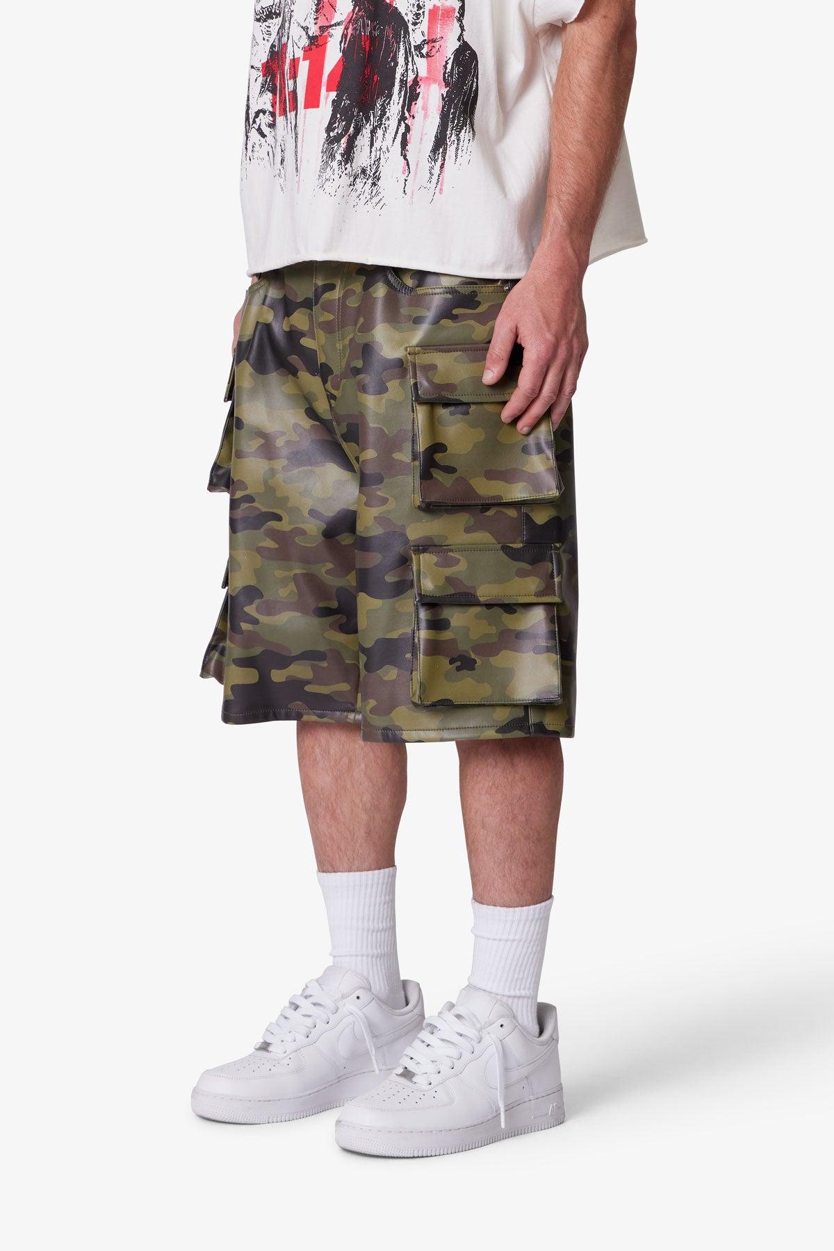 Baggy Leather Cargo Shorts - Camo Product Image
