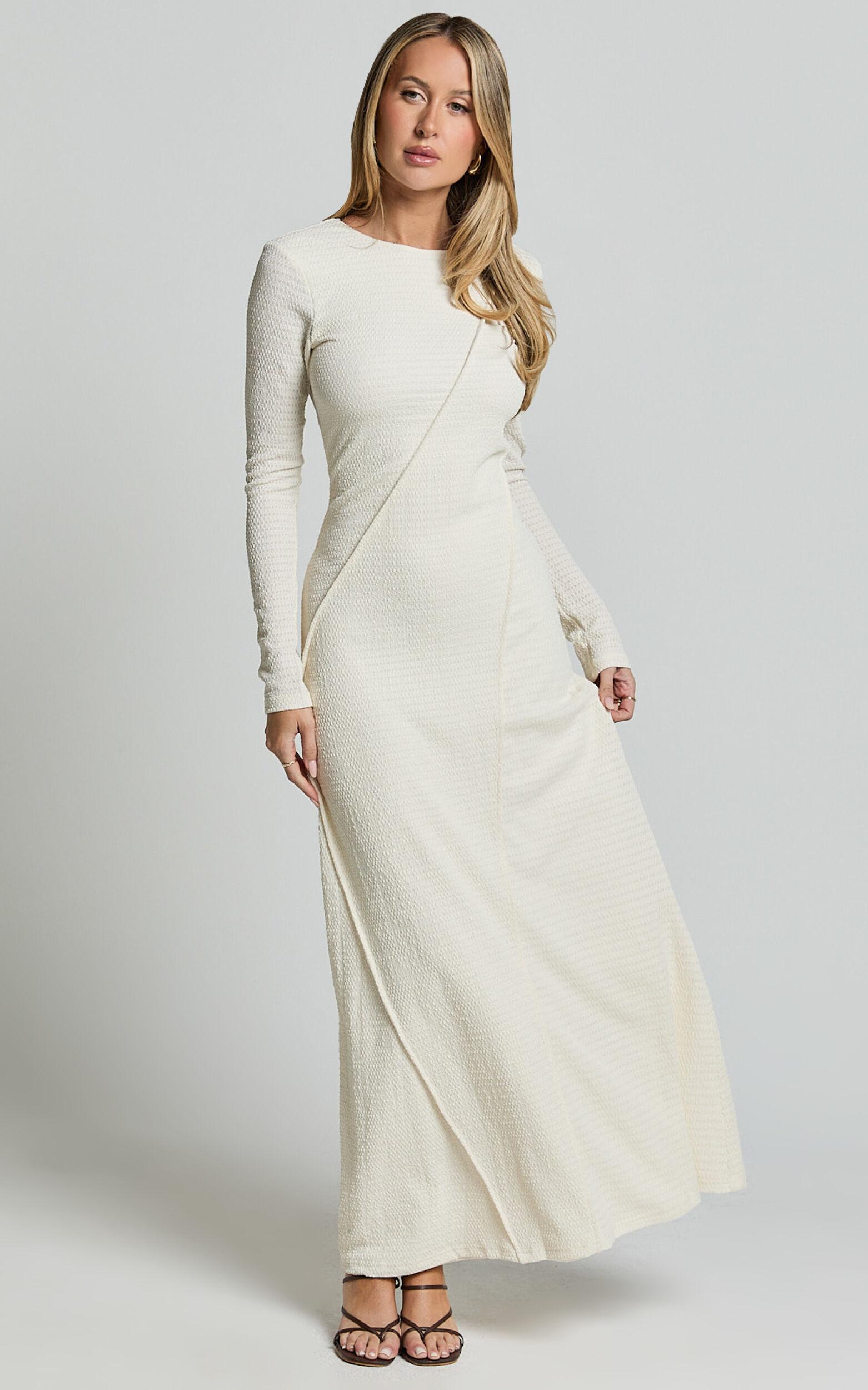 Kylie Maxi Dress - Long Sleeve Low Back Dress in Cream Product Image