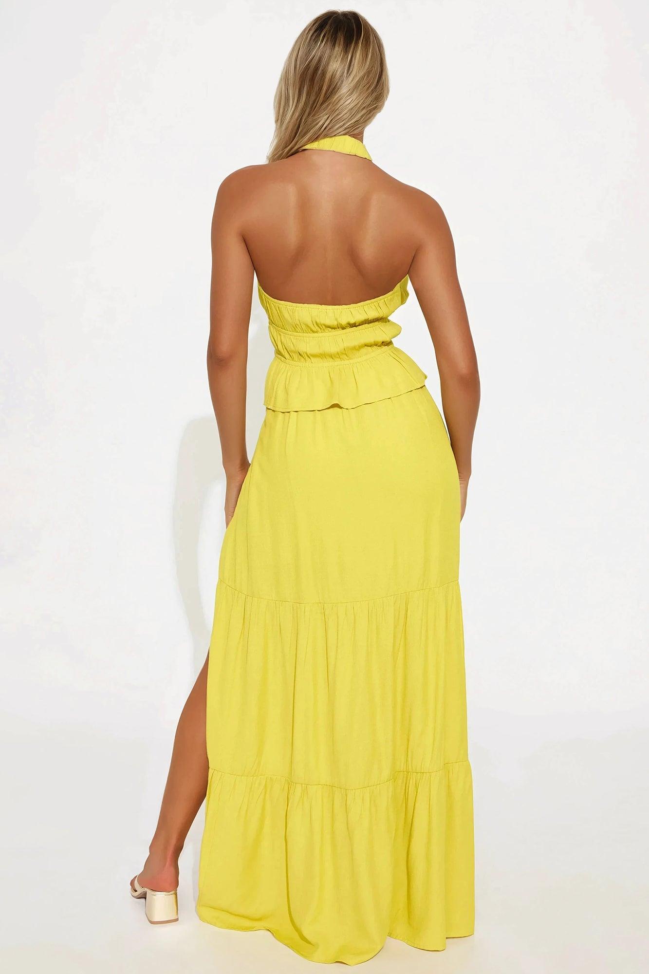 Valerie Boho Linen Skirt Set - Chartreuse Product Image